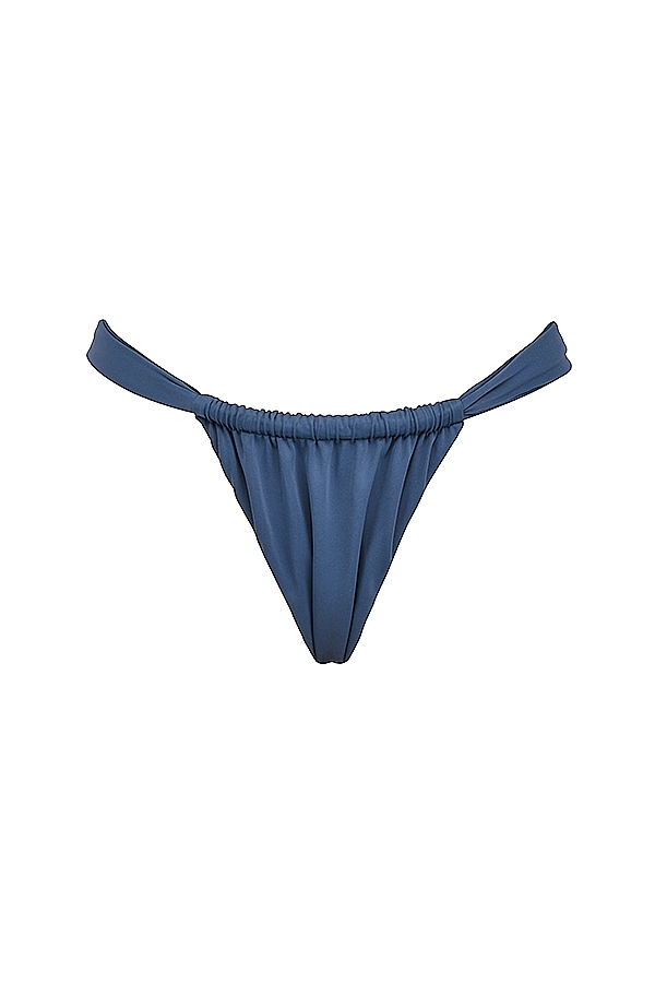 Deep Blue Gathered High Leg Bikini Bottom