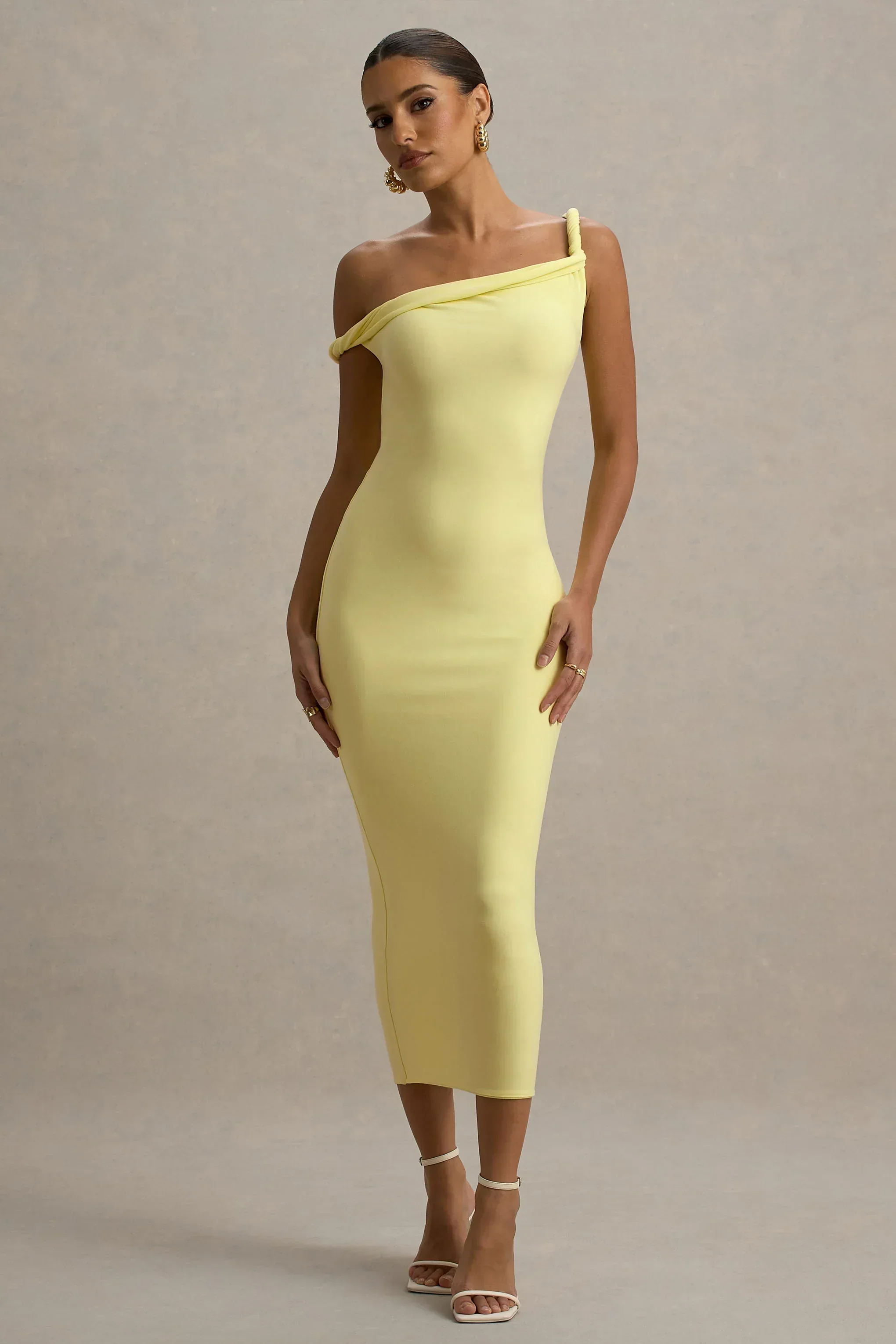 Salome | Lemon Twisted Asymmetric Midi Dress