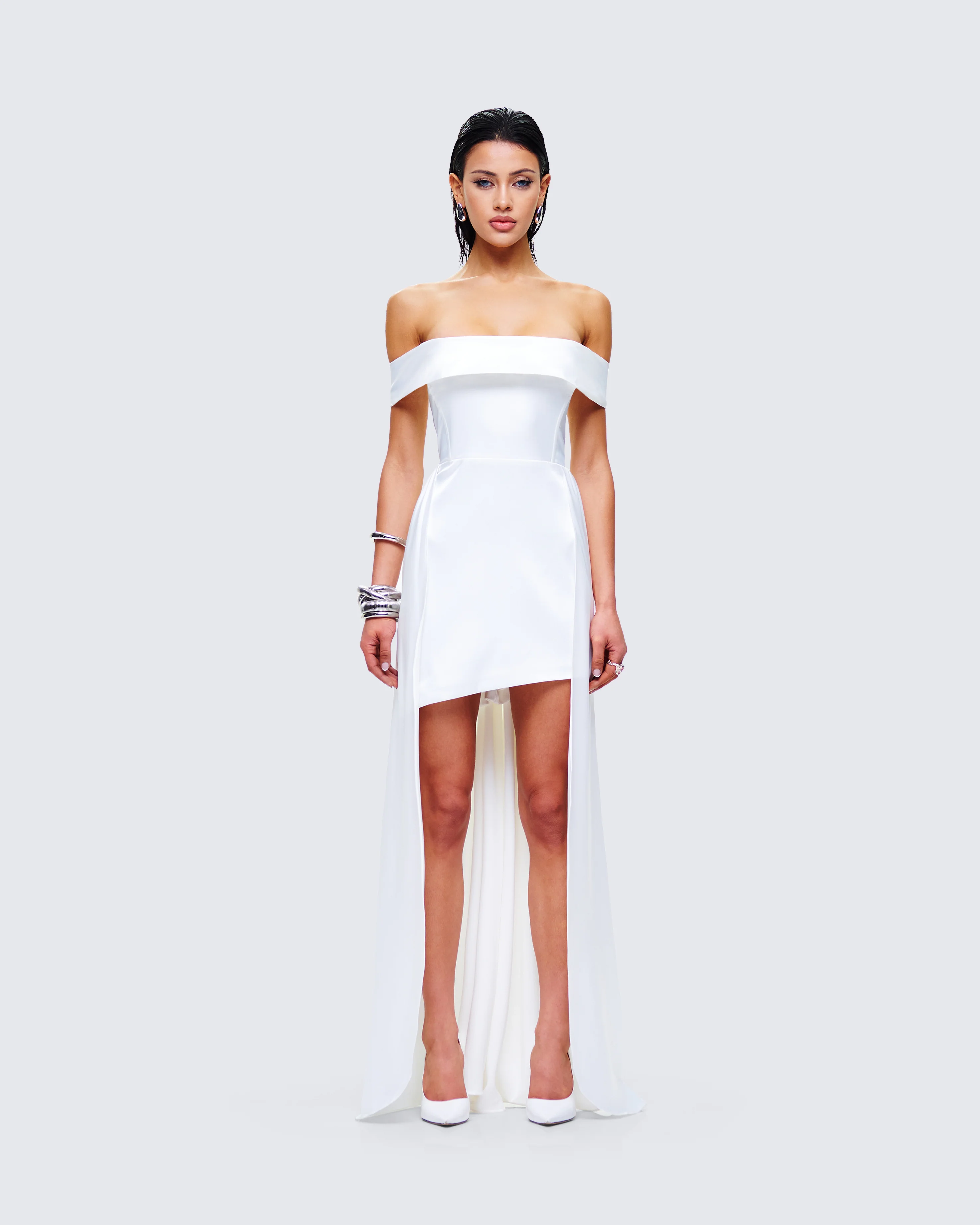 Aika White Off Shoulder High Low Dress