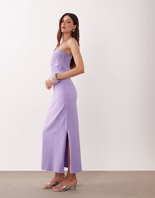 Ellen lace trim cami slip dress in lilac