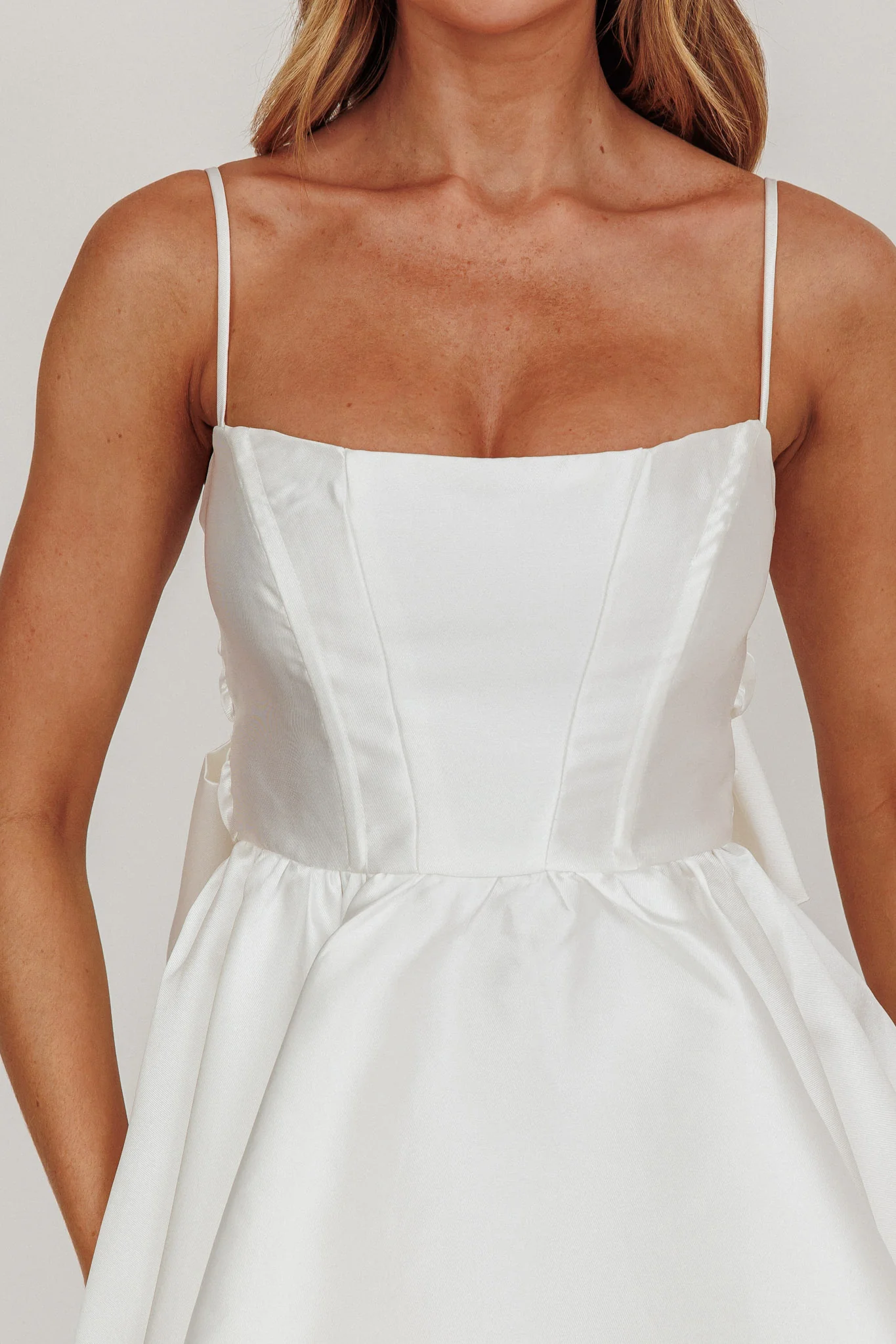 Athens Flared Bow Mini Dress White - luluinthesky