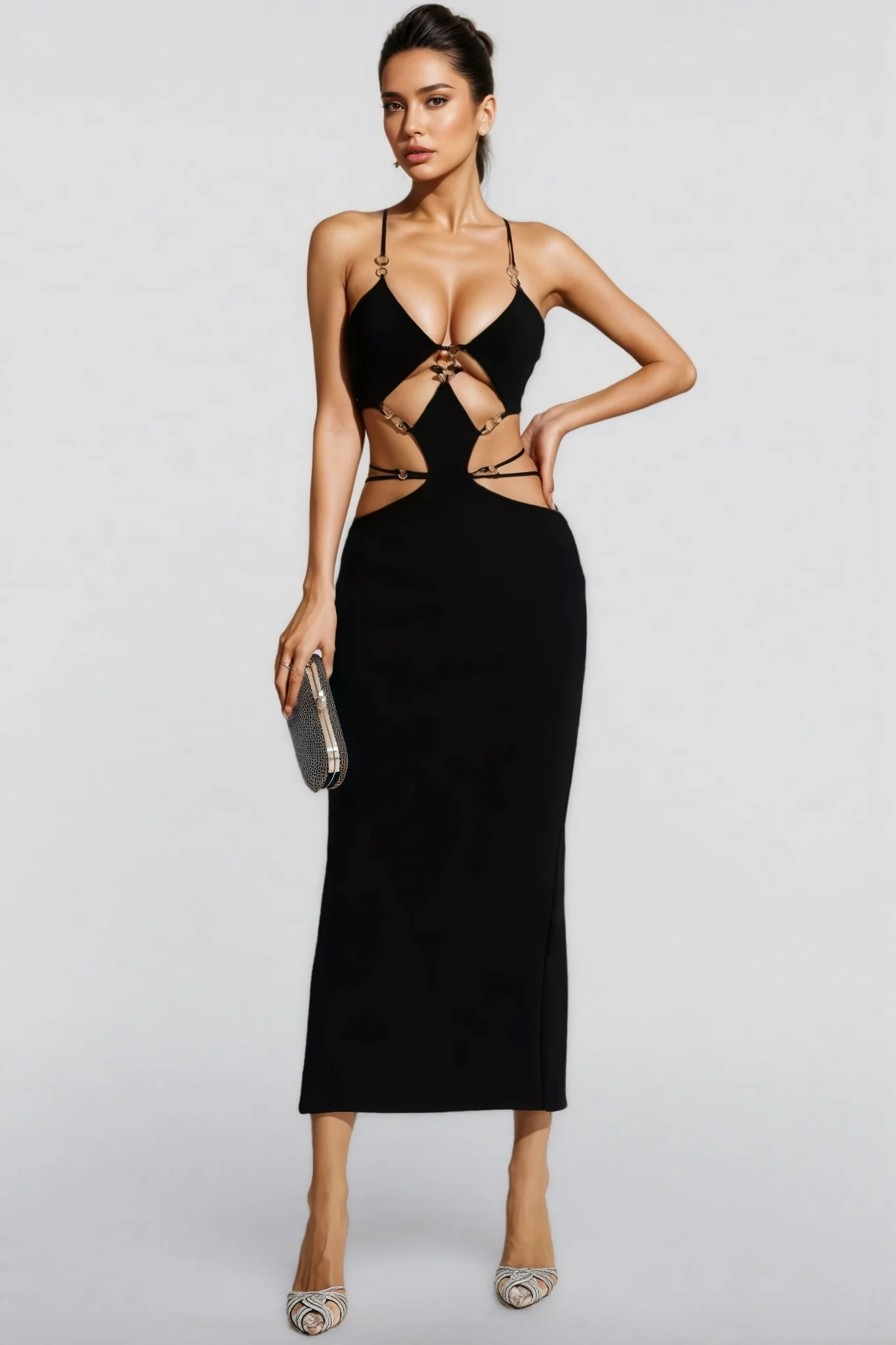 Belle Black Bandage Slip Maxi Dress