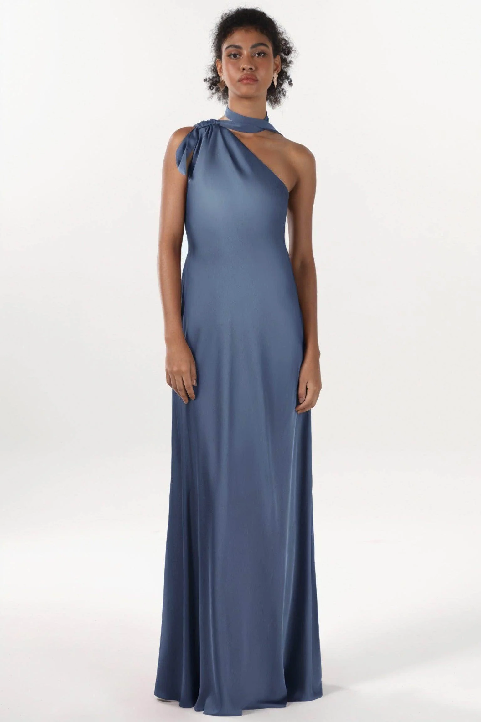 Sheath-Column Maxi Luxe Satin Bridesmaid Dress CS0607BM
