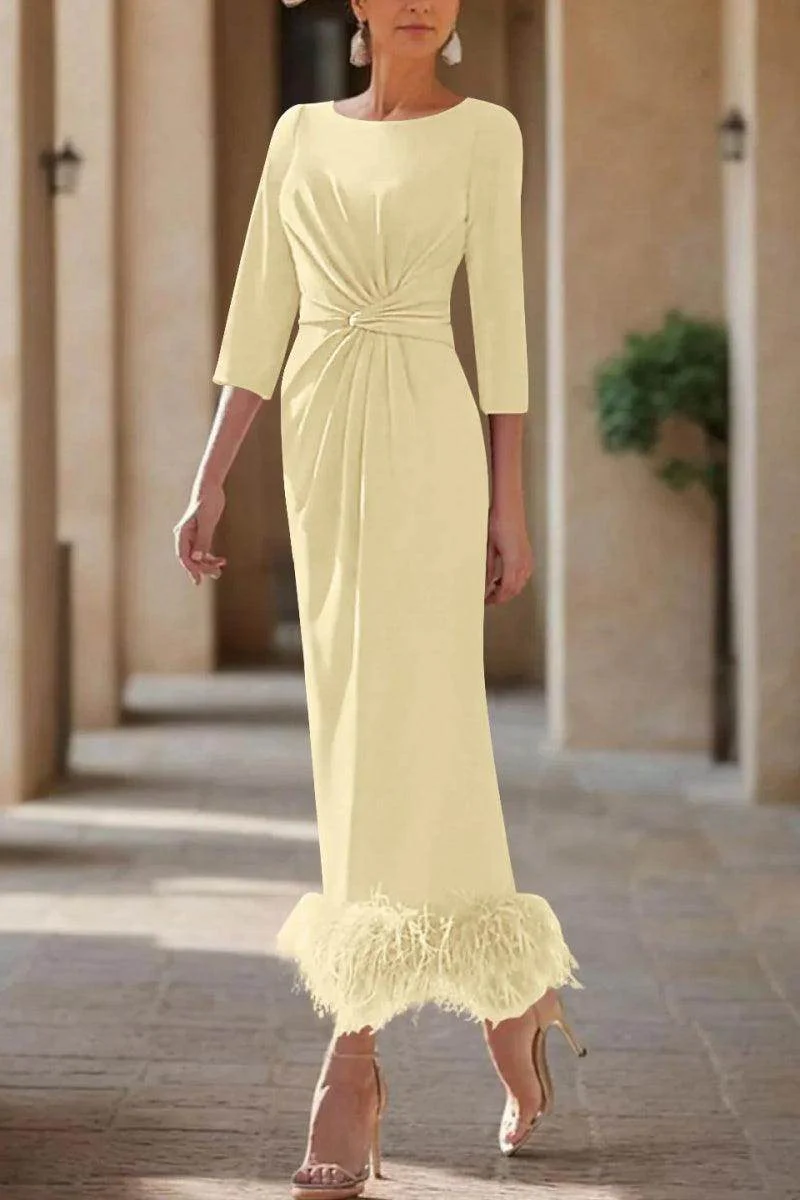 Sheath Column Scoop Neck Ankle Length Feather Mother Dresses CM0378