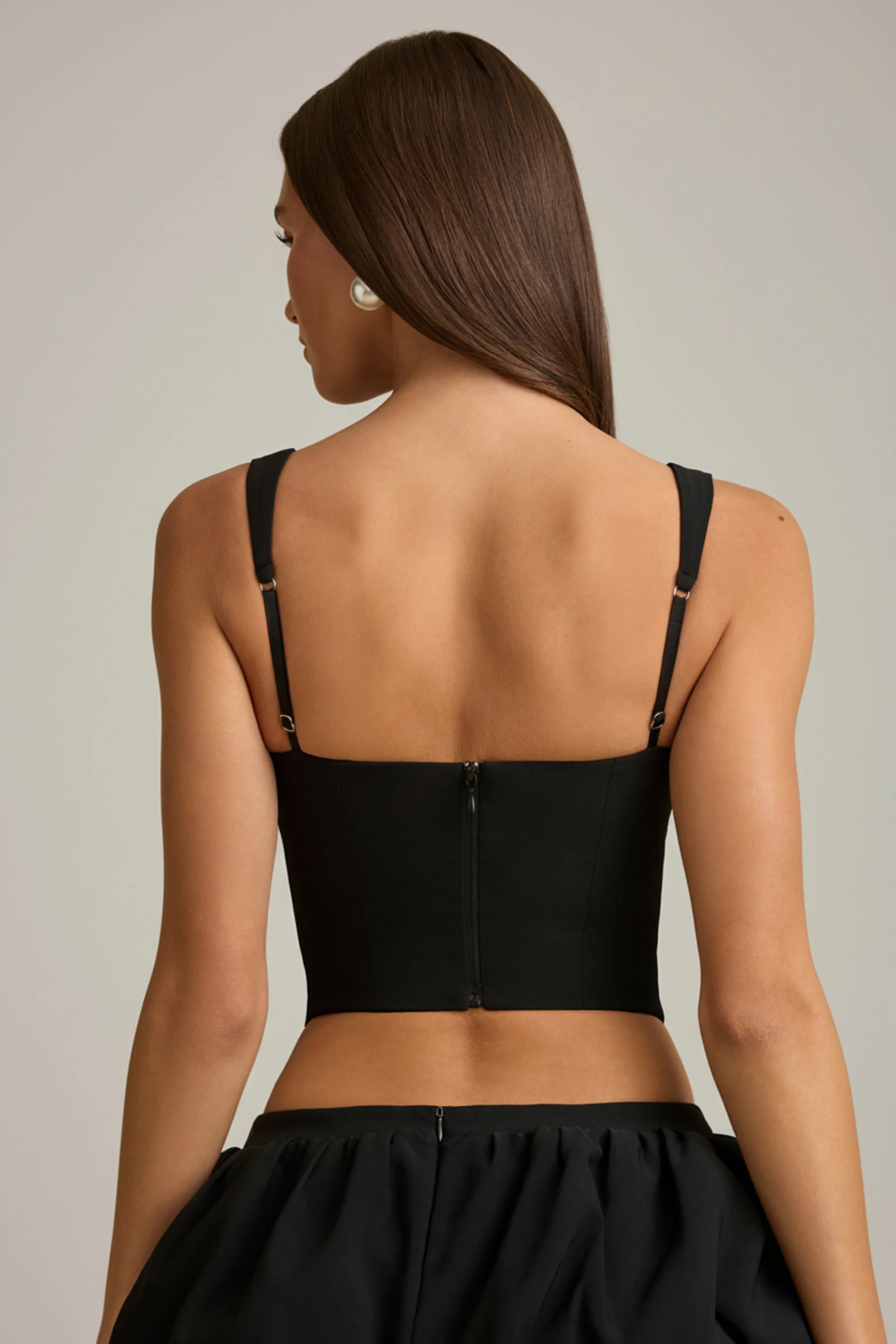 Cut-Out Bow-Detail Corset Top in Black