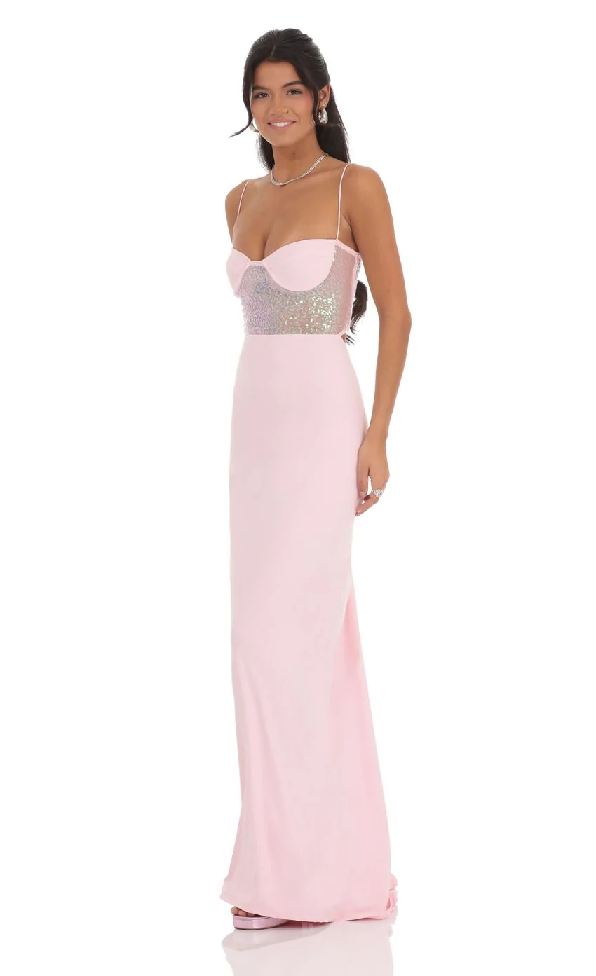 Sequin Cutout Maxi Dress in Pink
