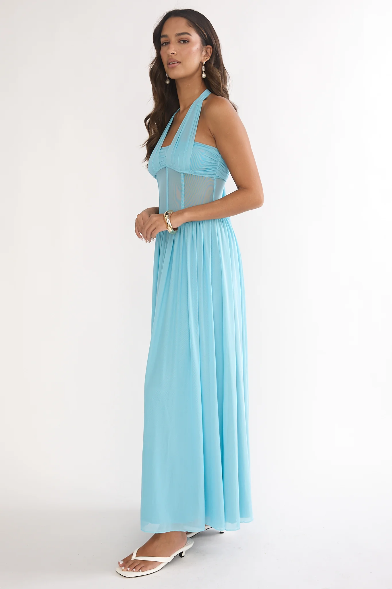 Jovella Halterneck Mesh Dress Blue