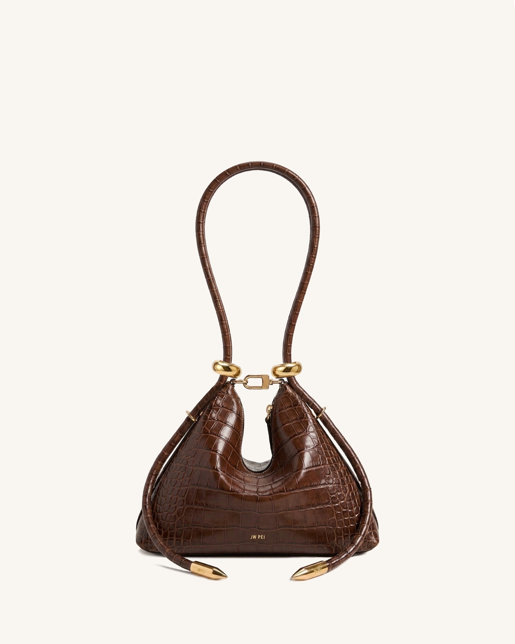 Ellie Metal Ring Crescent Shoulder Bag - Brown Croc