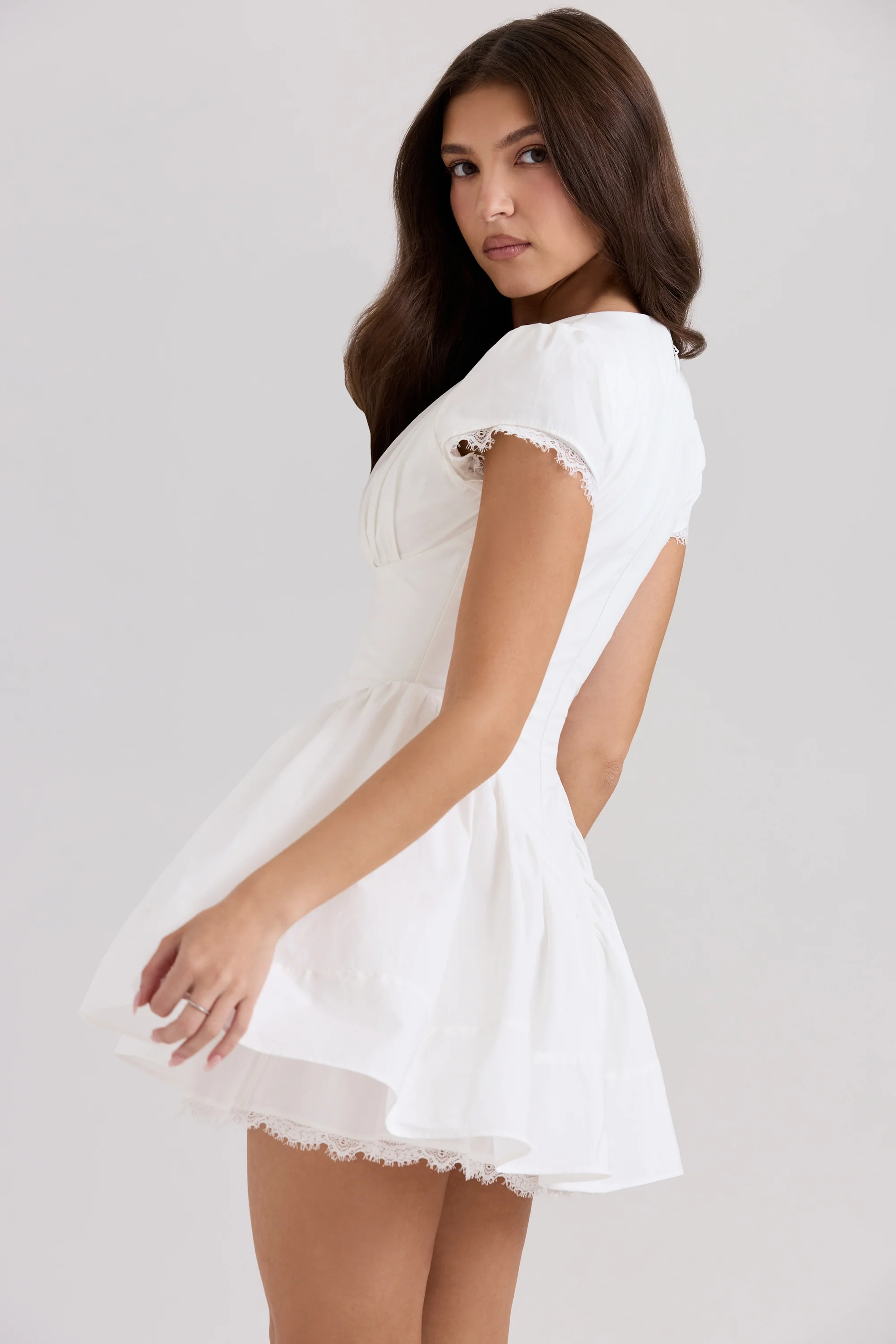 white stretch cotton mini dress