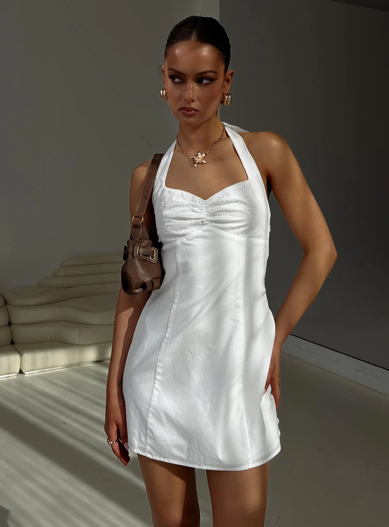 Journey On Halter Mini Dress White