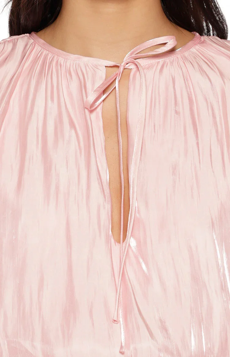 Quinton Pink Satin Long Sleeve Tie Mini Dress