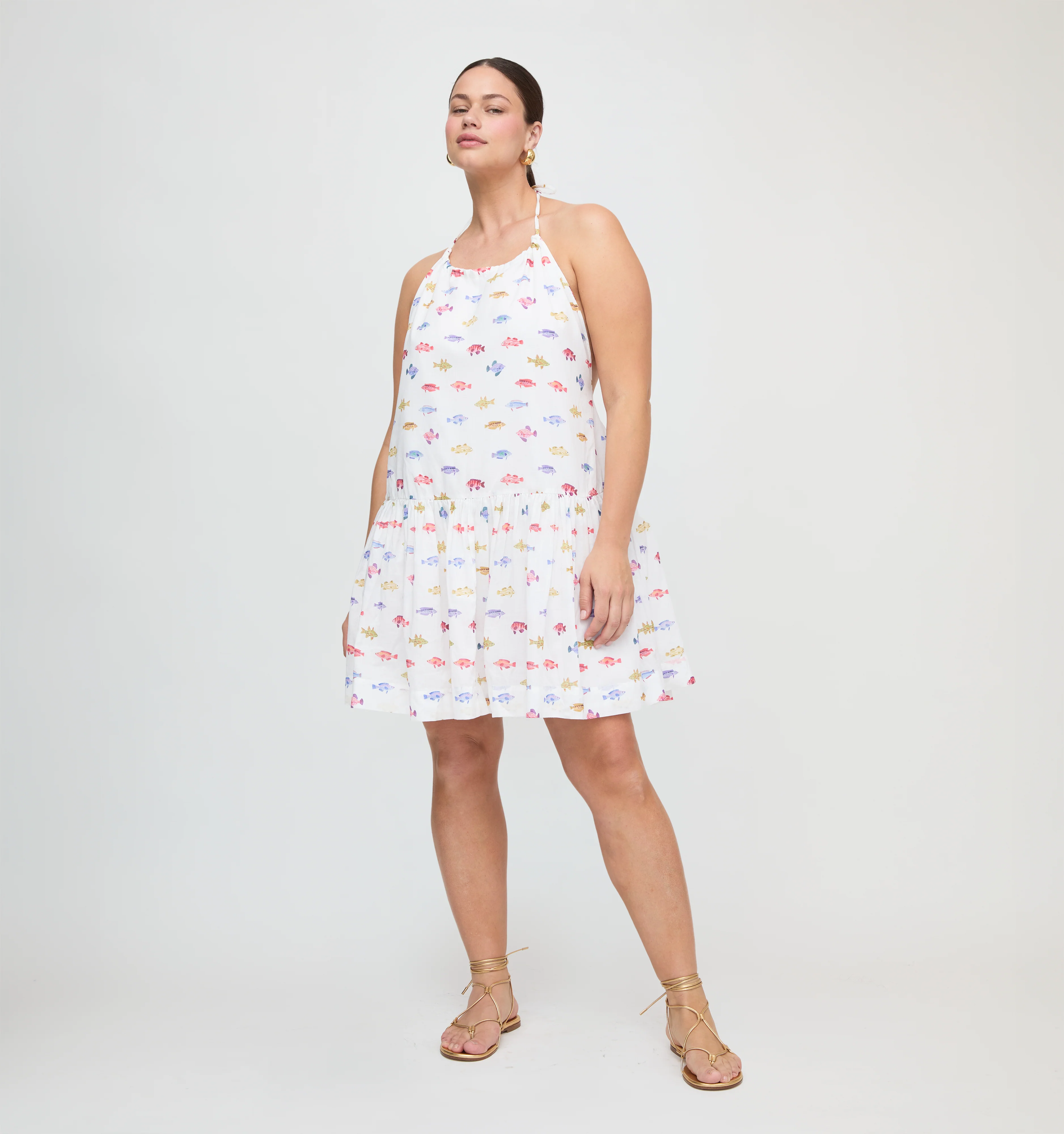 The Sol Tunic Dress - White Rainbow Fish