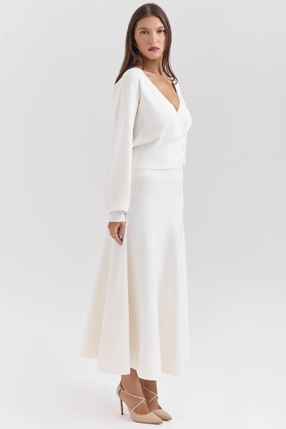 Ivory Wool Balloon Sleeve Wrap Cardigan