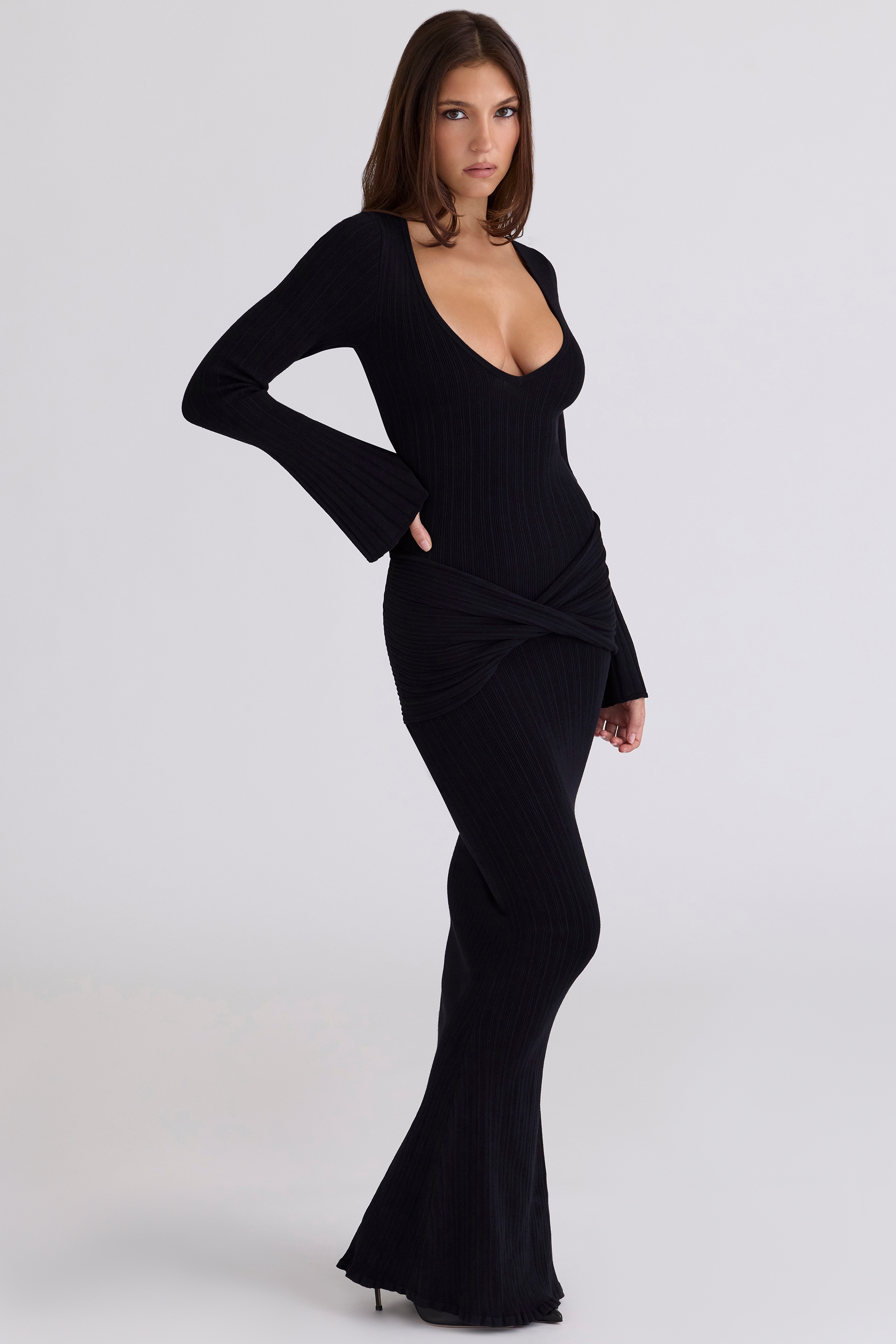 Black Flute Sleeve Maxi Dress