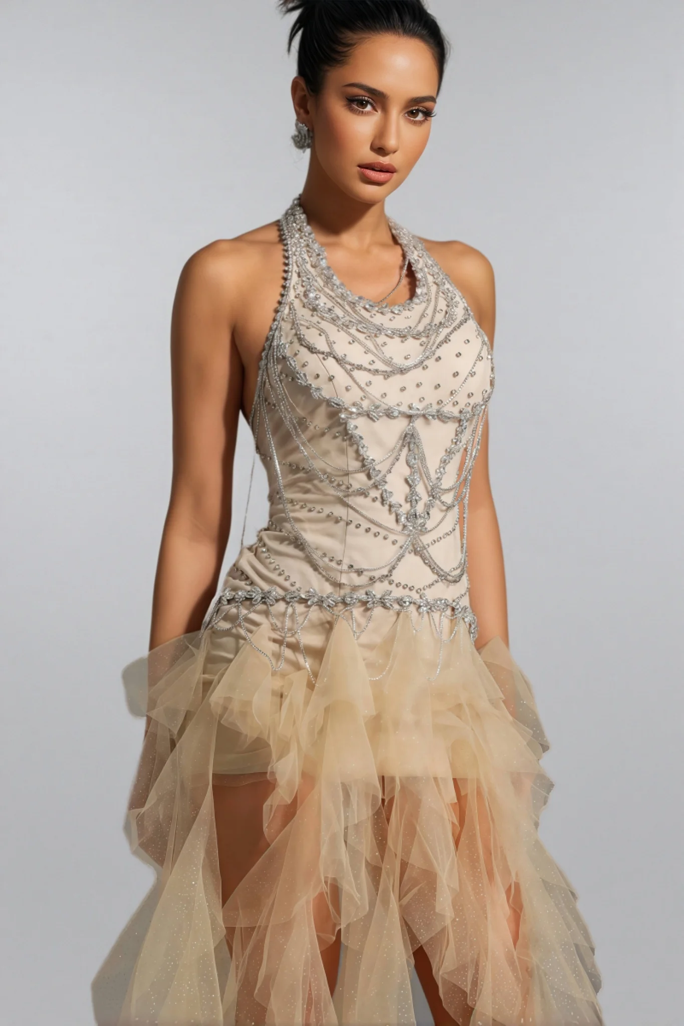 Daelad Sleeveless V-Neck Sequin Tassel Maxi Dress