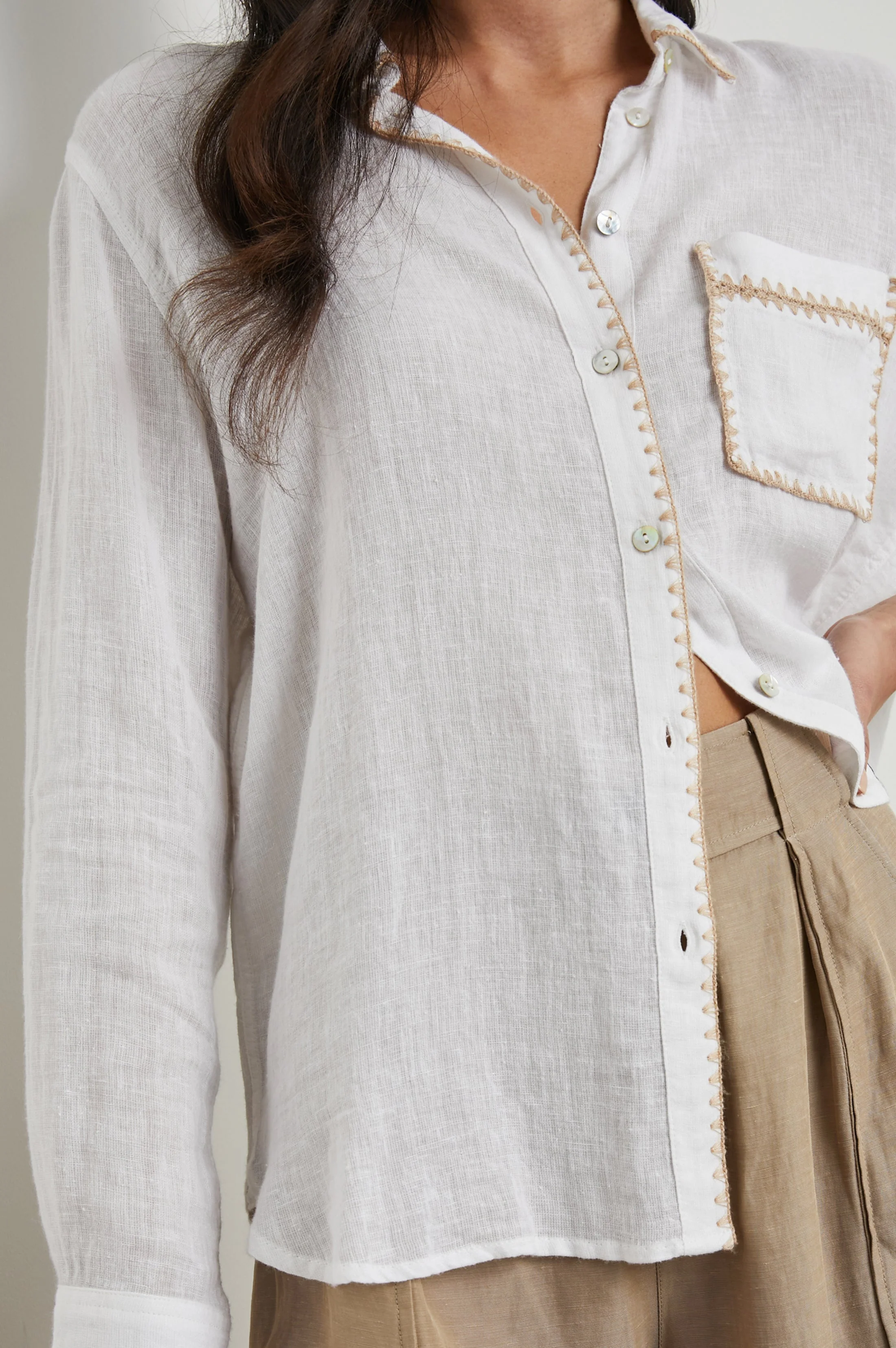 Charli Shirt - White Blanket Stitch