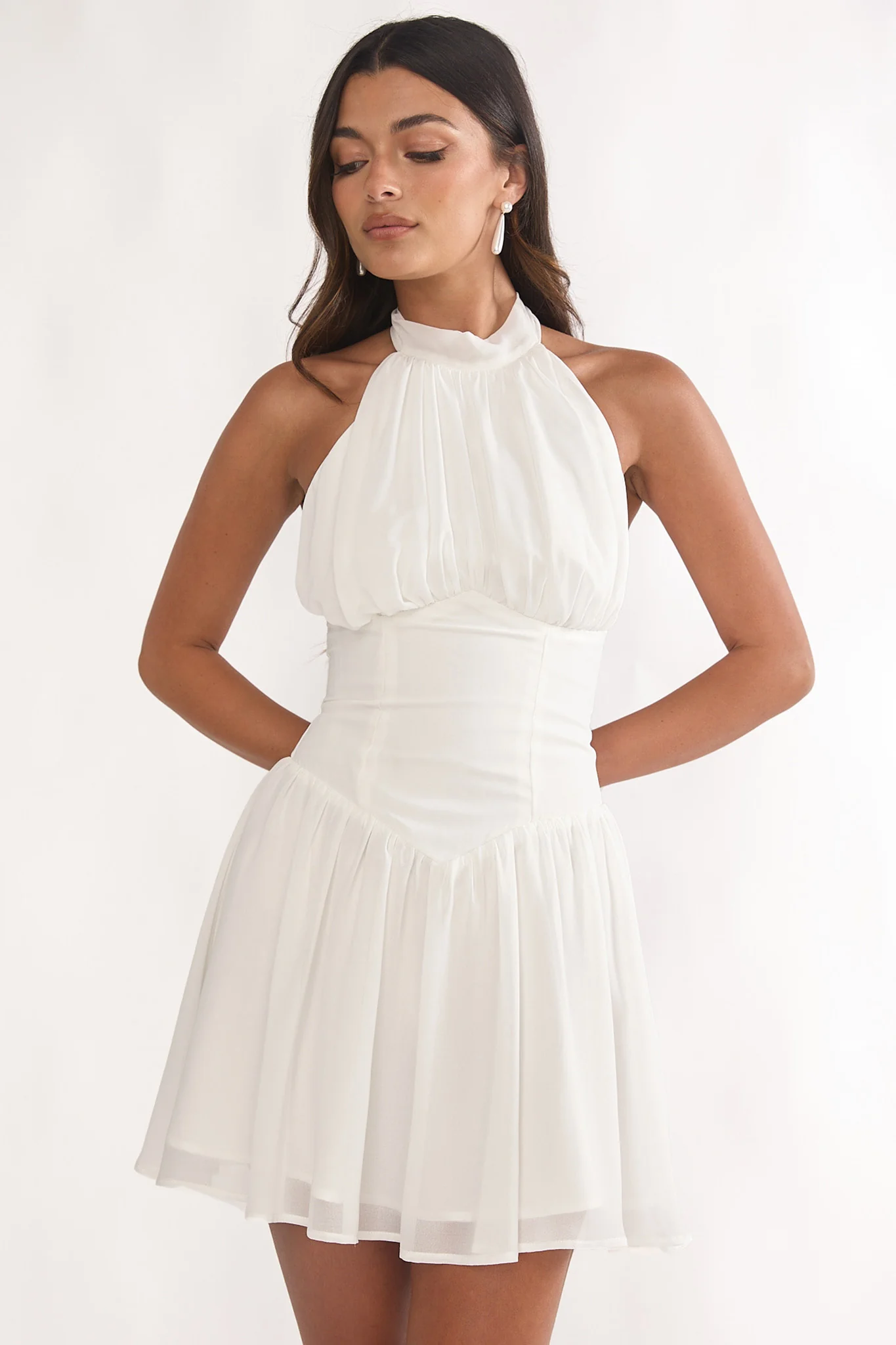 Lunaria High Neck Halterneck Mini Dress White