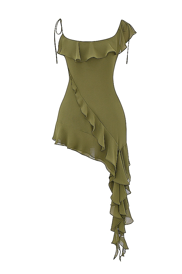 Olive Ruffle Mini Dress
