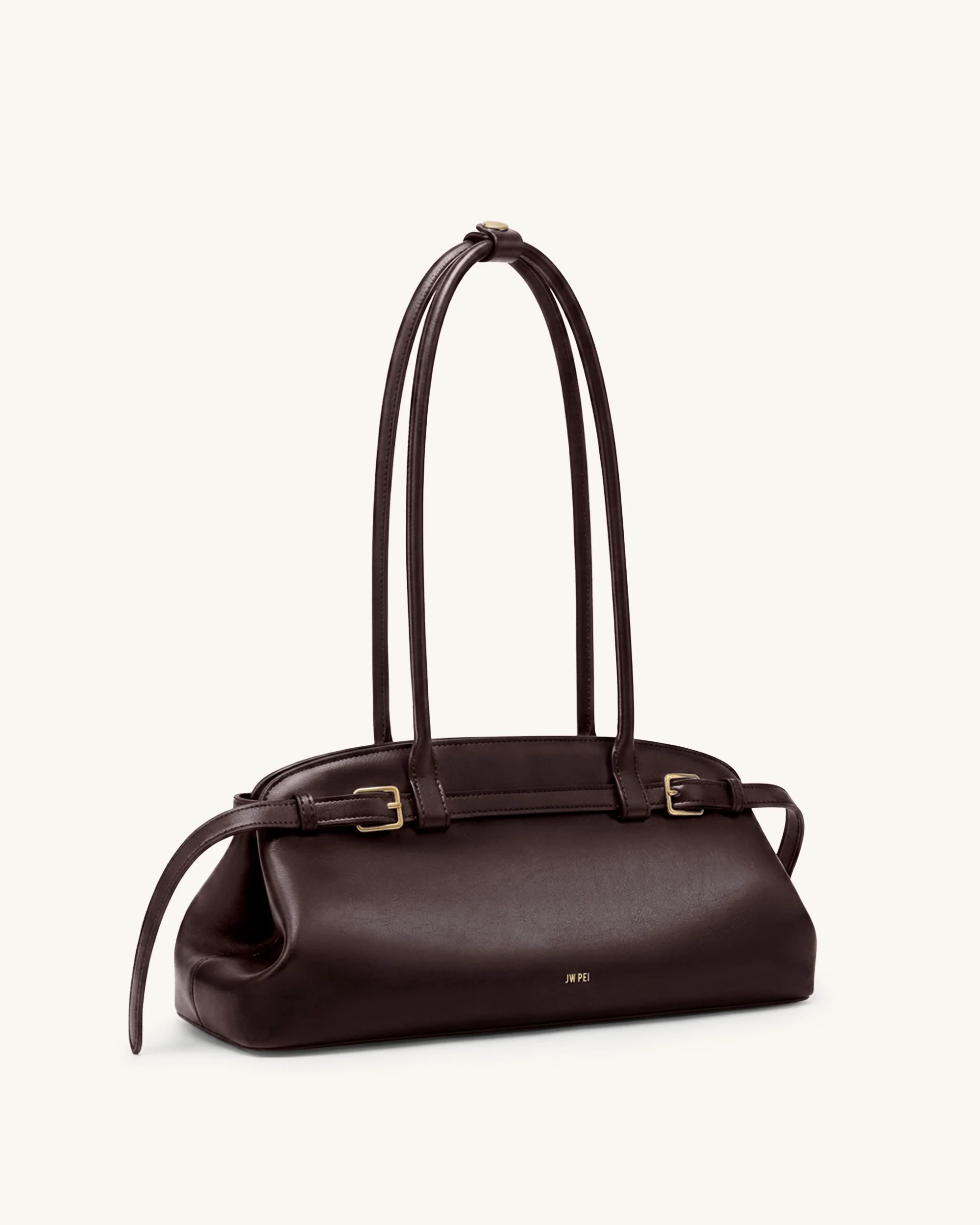 Arden Belt Detail East-West Shoulder Bag - Dark Brown