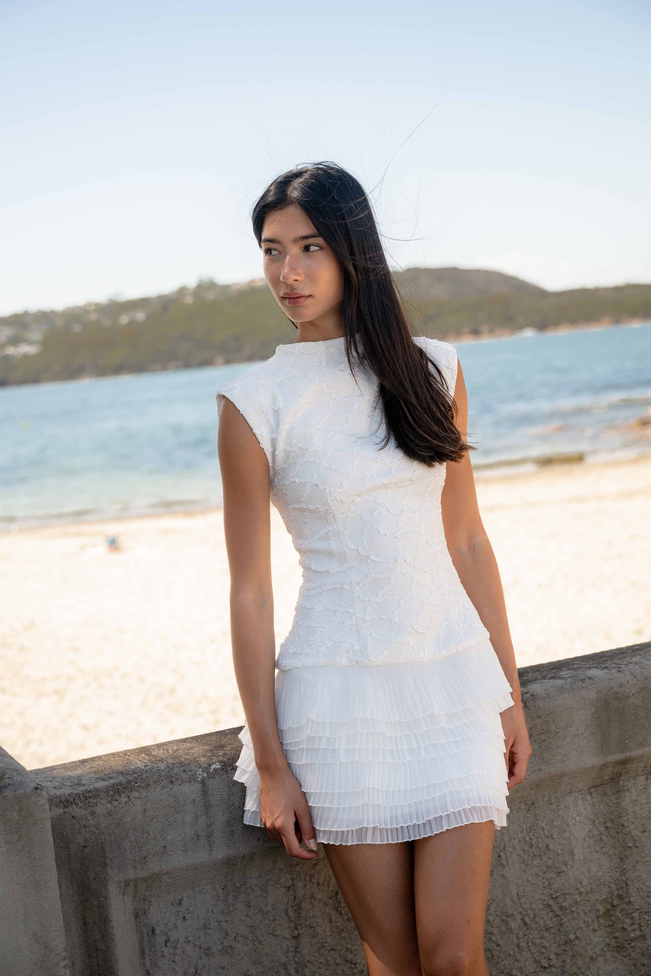 Alexandra Tiered Mini Dress in White