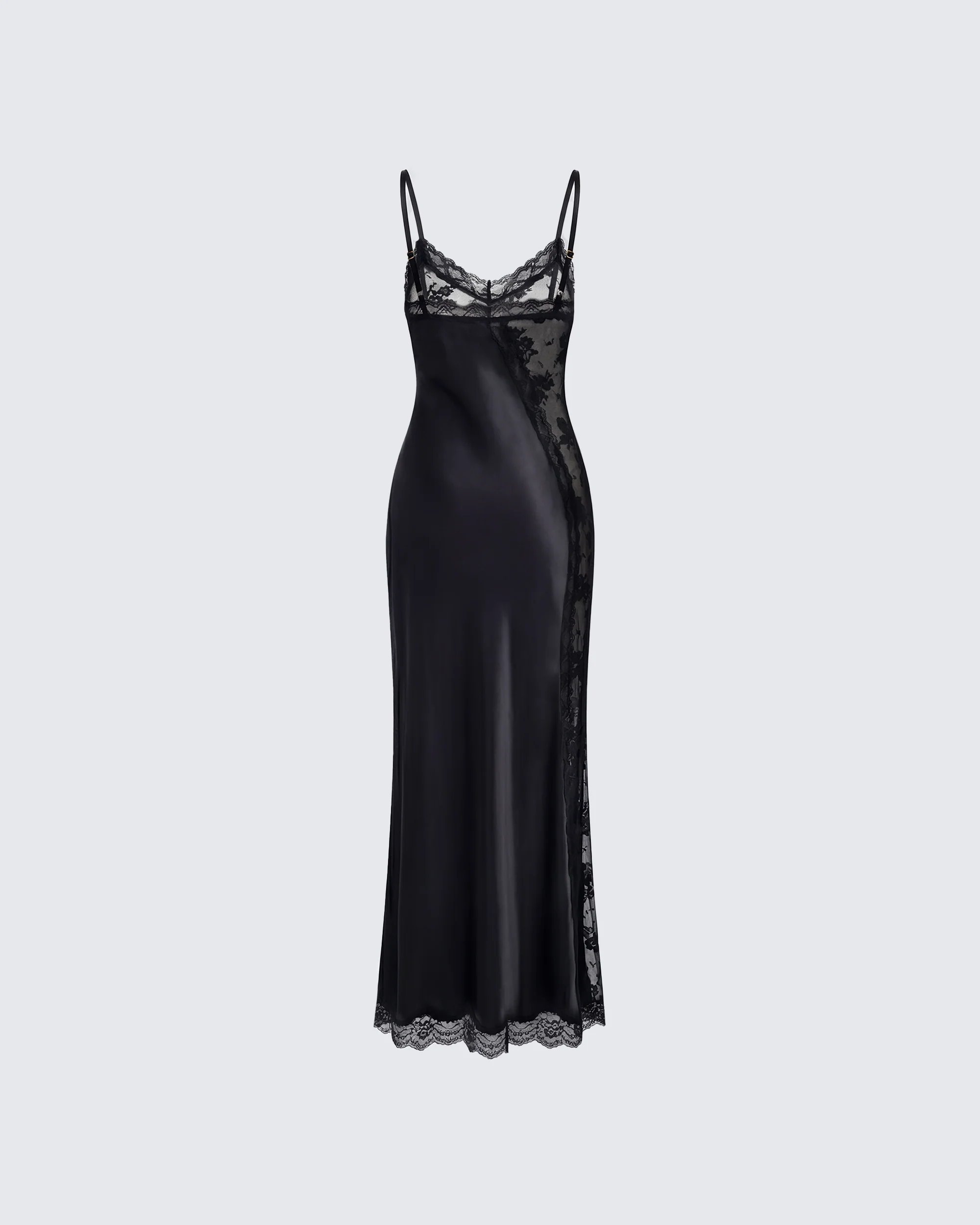 June Black Lace Satin Mix Maxi Dress