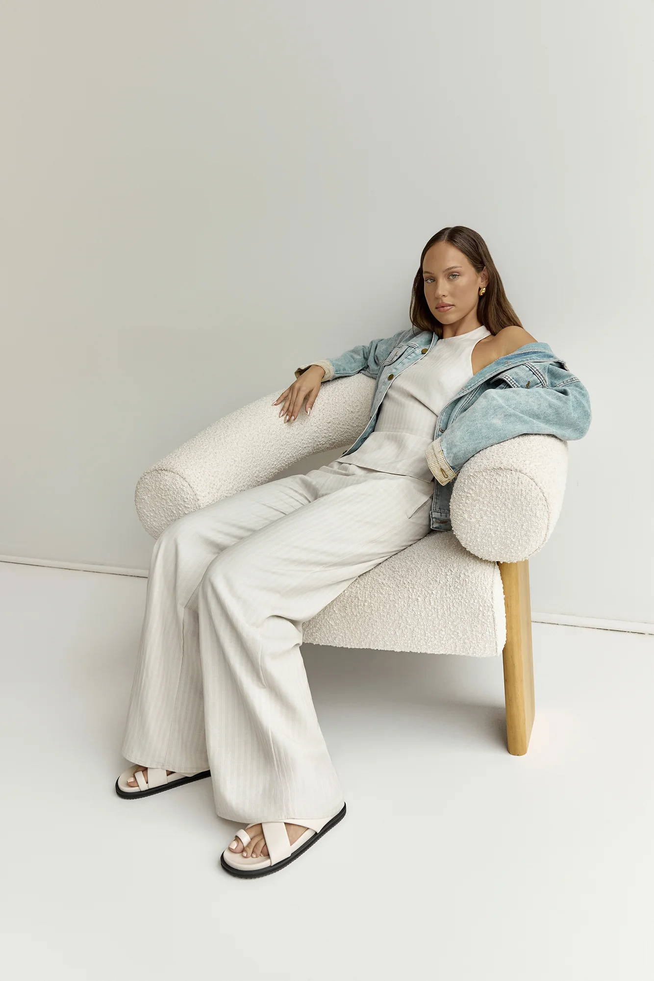 Heather Pant Stone Pinstripe