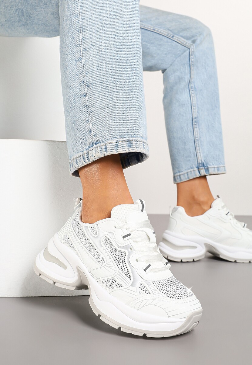 Srebrne Brokatowe Sneakersy w Streetwearowym Stylu na Piankowej Podeszwie Felindris