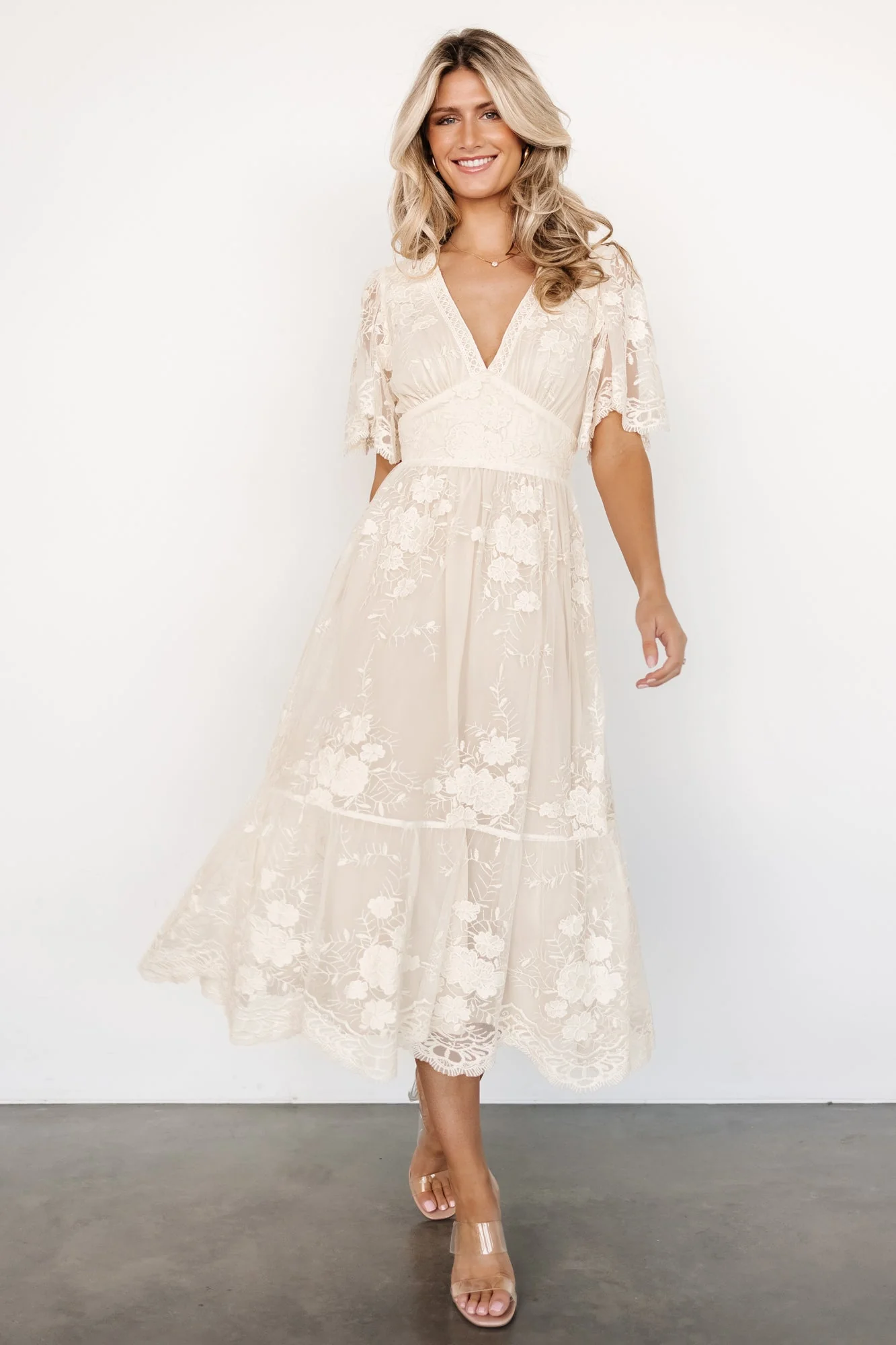 Clarisa Lace Midi Dress | Vintage Cream - luluinthesky