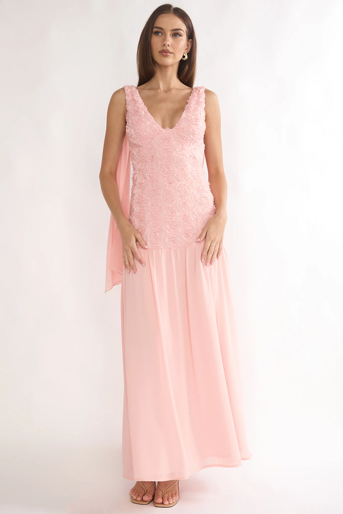 Marcellia Tied Back Maxi Dress Embellished Pink