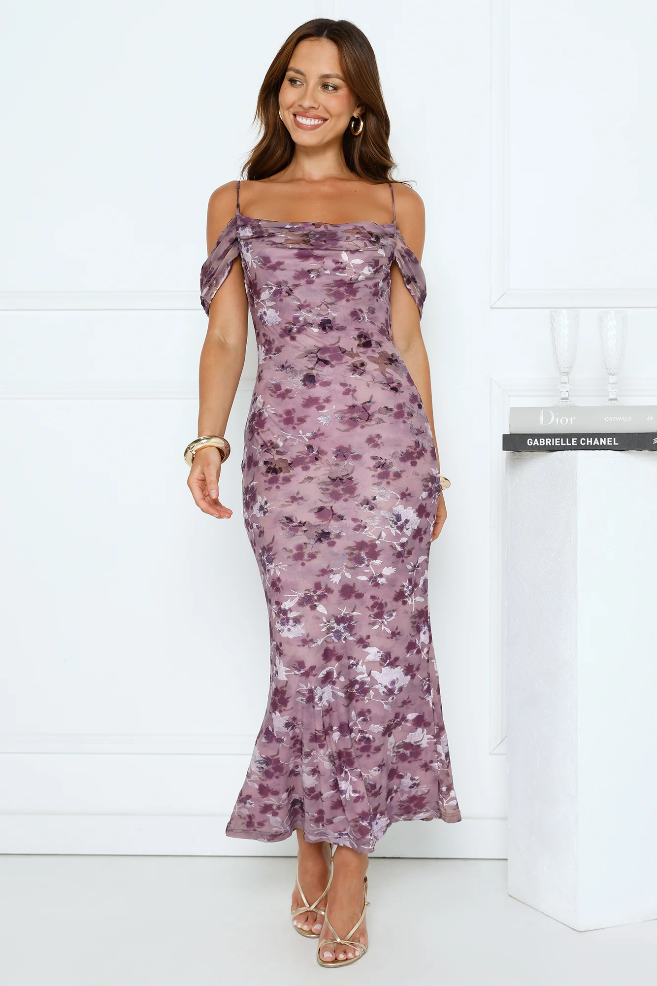 Celeste Glow Off Shoulder Maxi Dress Plum