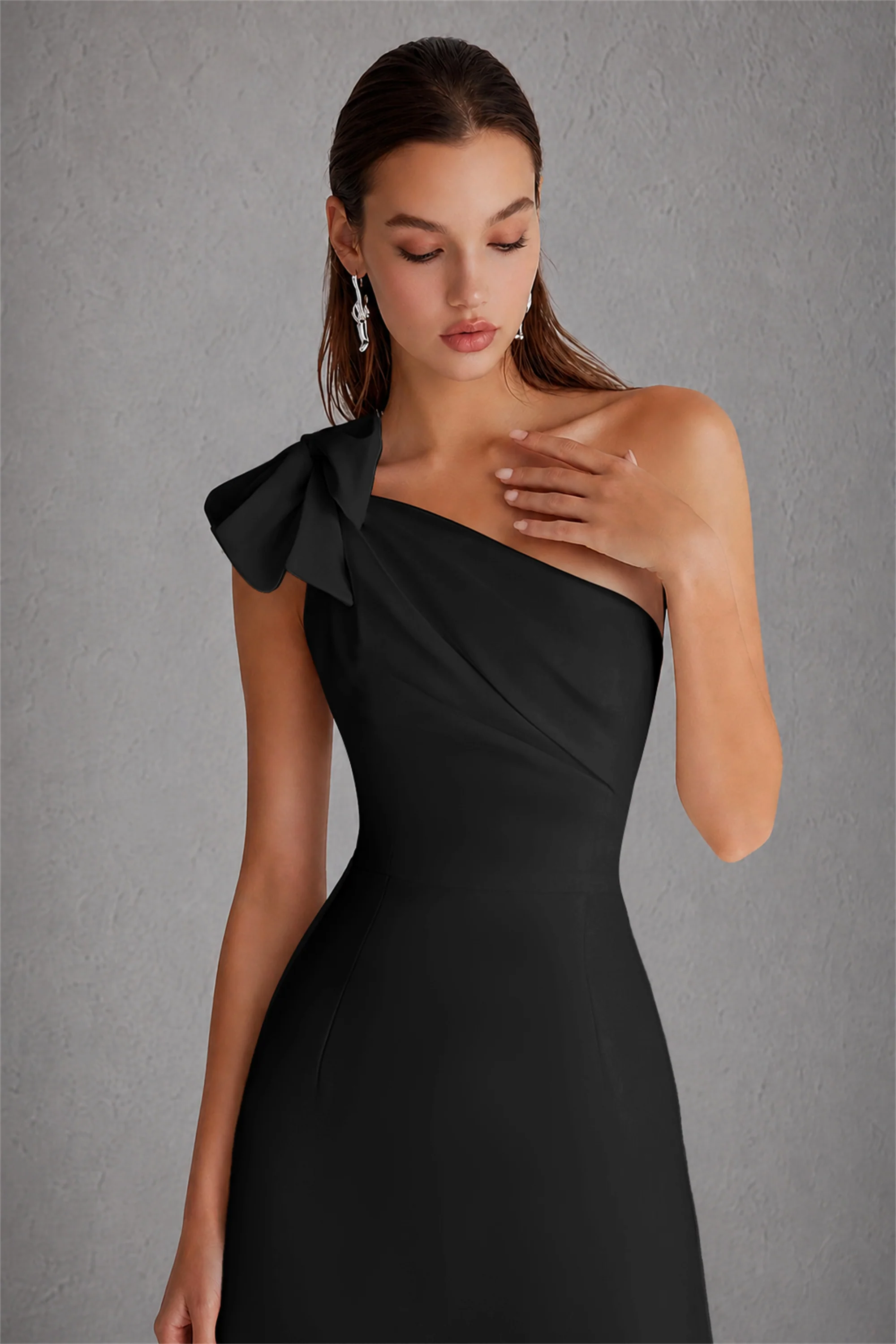BOLODOO Black One-Shoulder Bow Detail A-Line Mini Dress | Sleeveless Cocktail Party Dress
