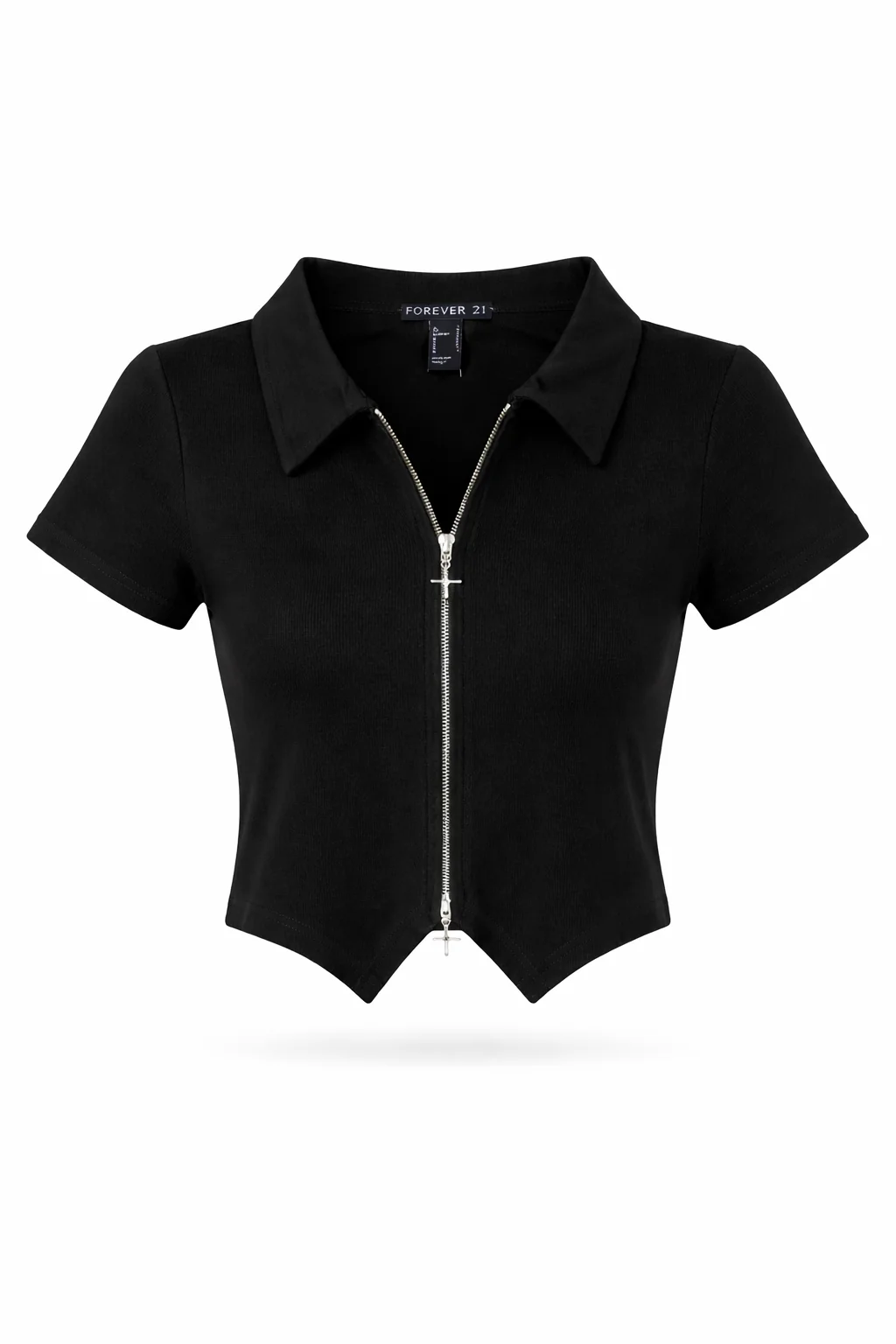 Double Zip Front Short Sleeve Collared Top