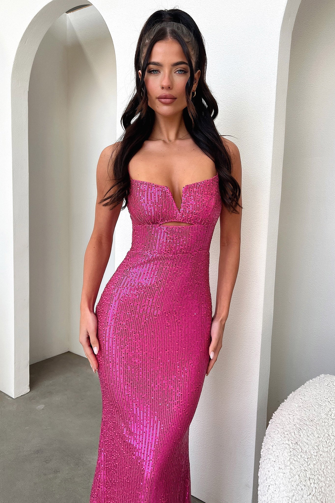 Bonnie Sequin Maxi Dress - Hot Pink