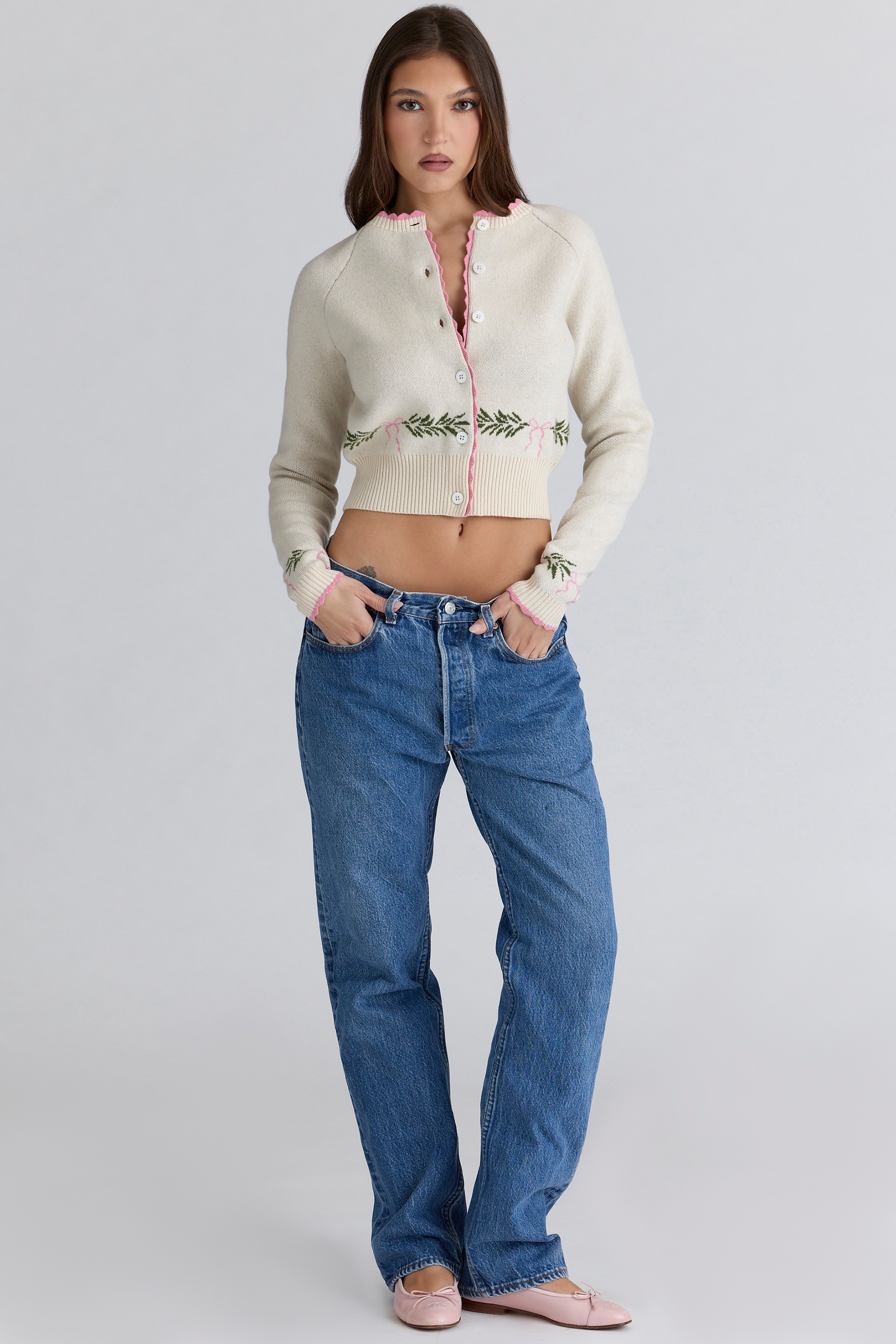 Cream Jacqard Wool Cardigan