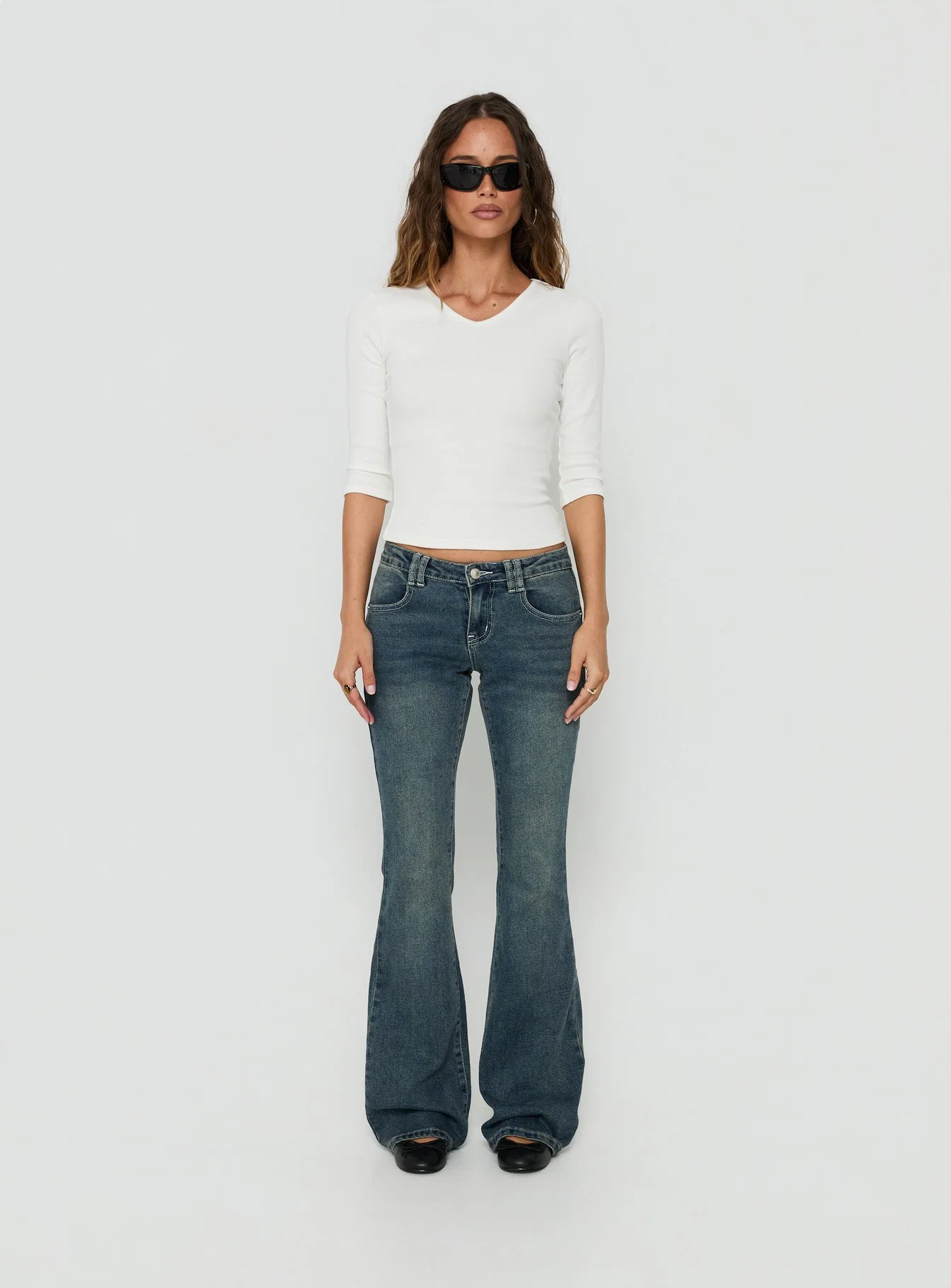 Clynee Ultra Low Rise Bootleg Jeans Dirty Blue - FASHION NOB