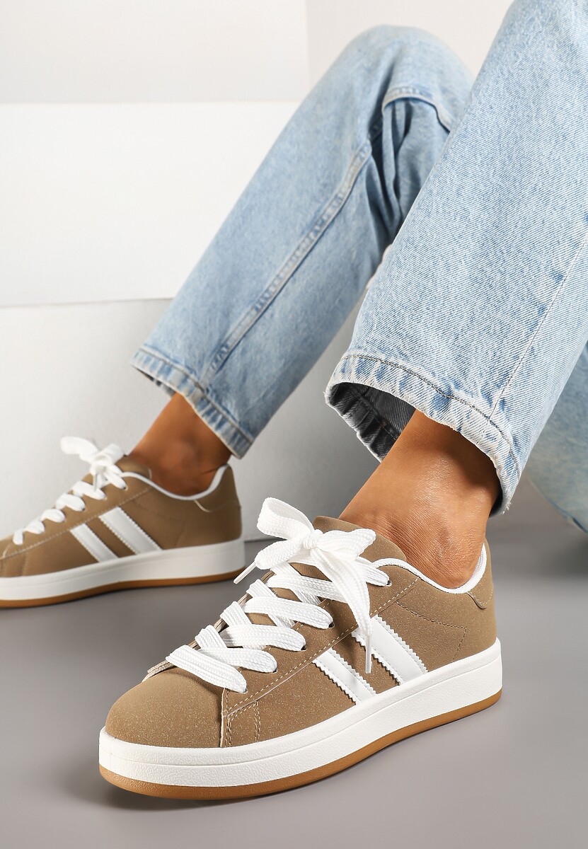 Ciemnobeżowe Sneakersy Ozdobione Motywem Pasków Flortewi