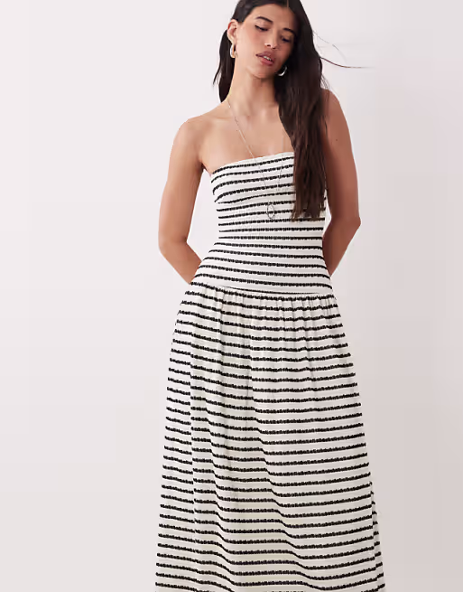 Gina Tricot dropped waist bandeau maxi dress in black and white stripe