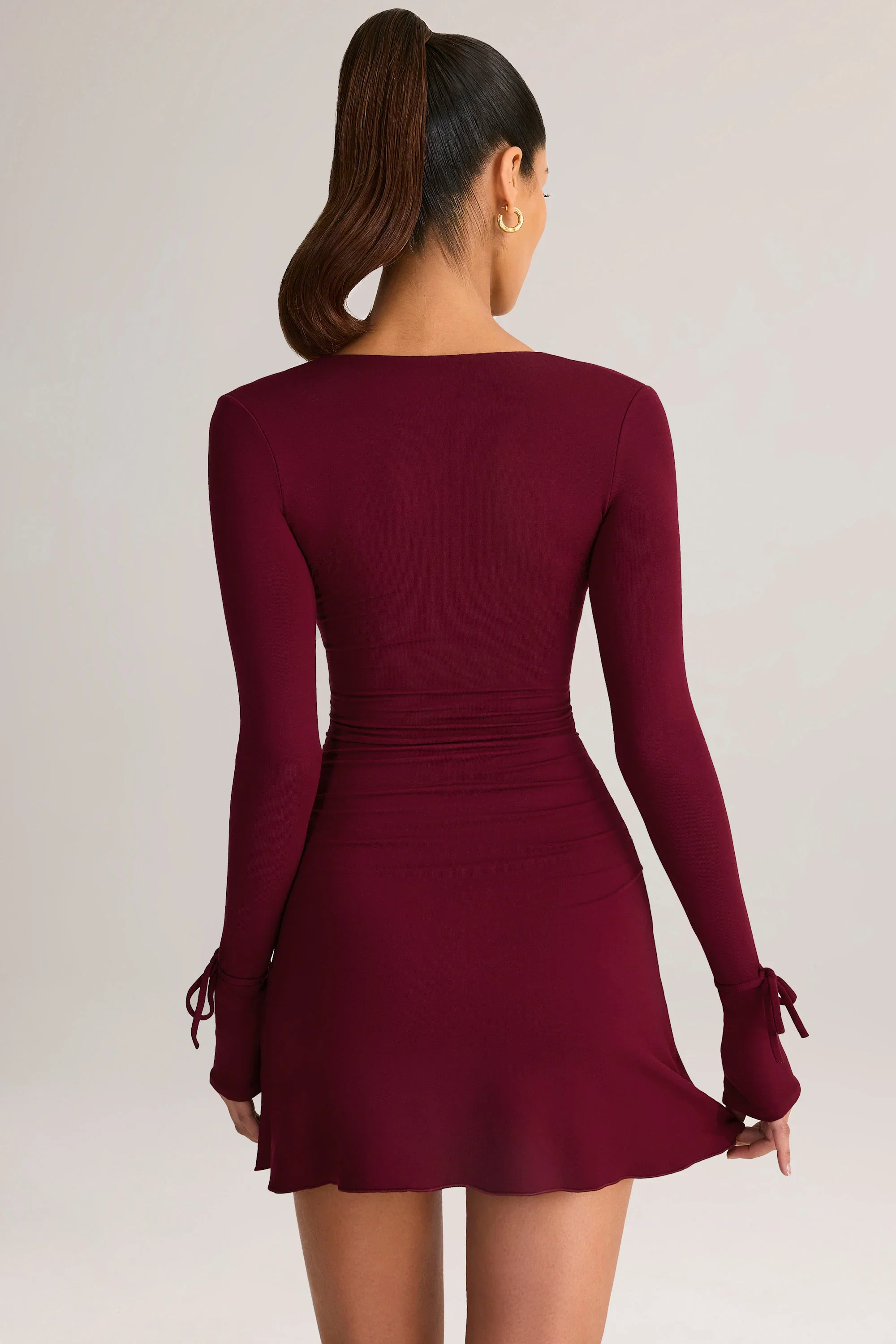 Modal Long-Sleeve Mini Dress in Wine