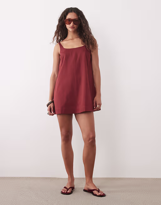 scoop neck shift mini sundress in rust