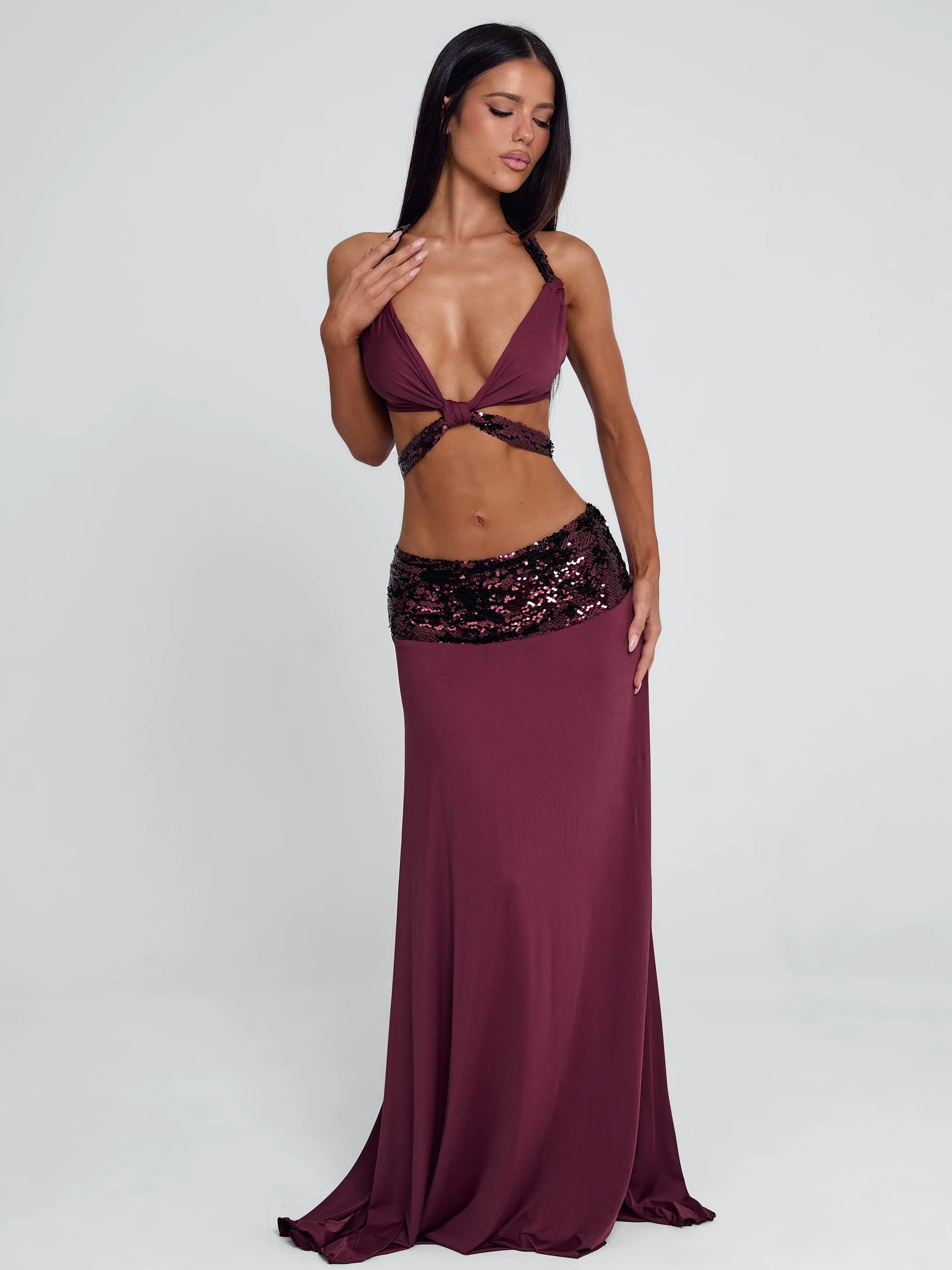 Aluna Maxi Skirt Burgundy