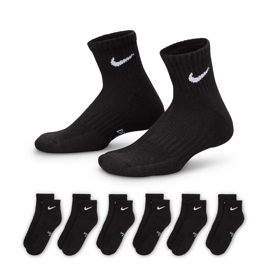 NIKE Everyday Kids' Cushioned Ankle Socks Black (6 Pairs) SX6912-010