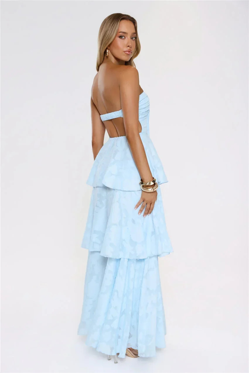 Frost Flare Strapless Maxi Dress Blue - luluinthesky