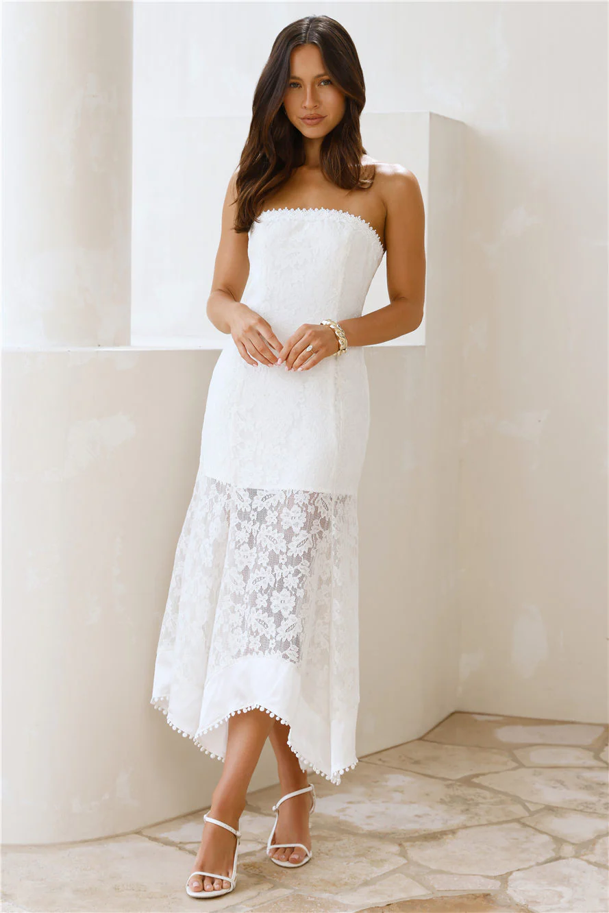 Luxe Petal Lace Strapless Maxi Dress White - luluinthesky