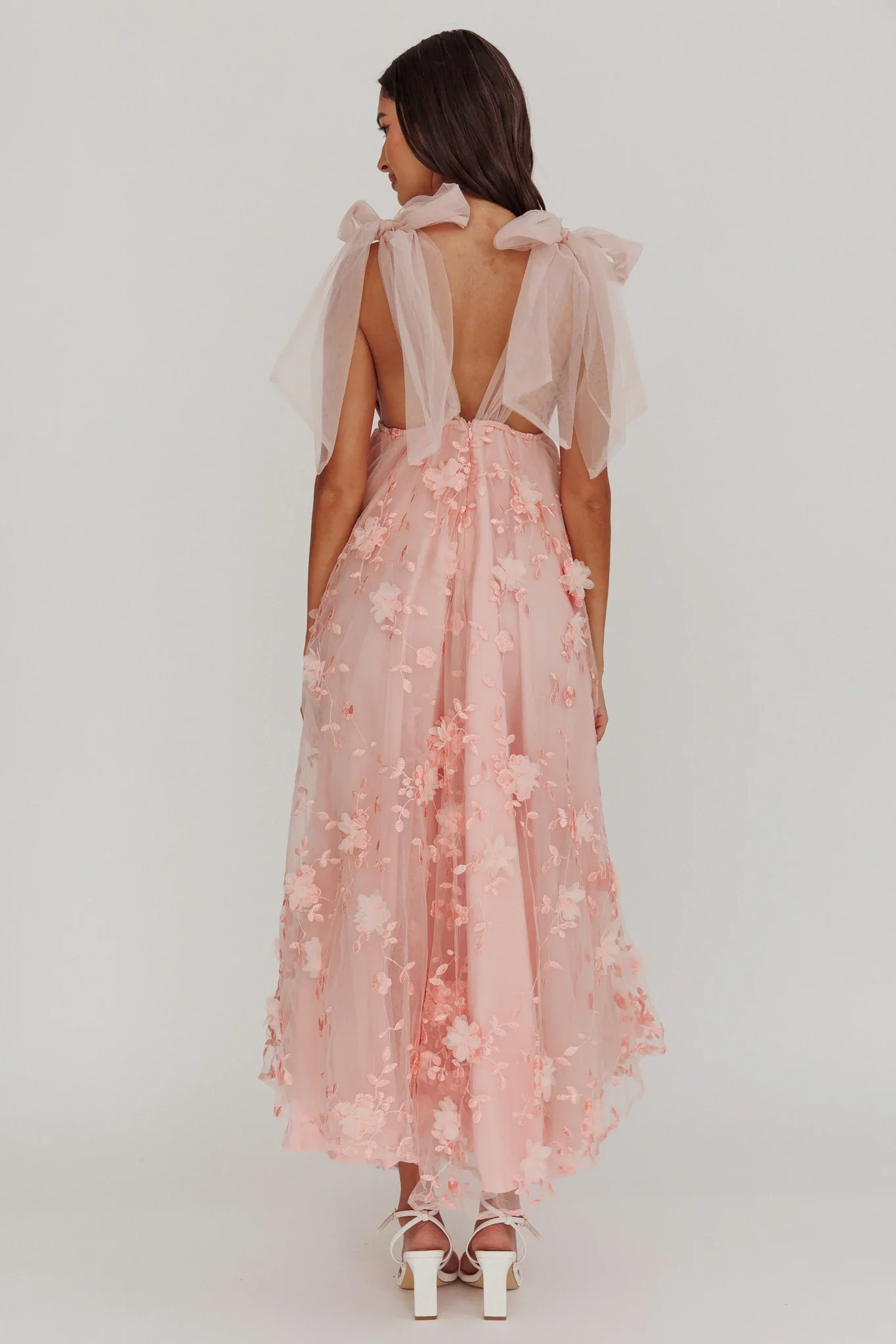 Chantilly Tied Shoulder Maxi Dress Blush