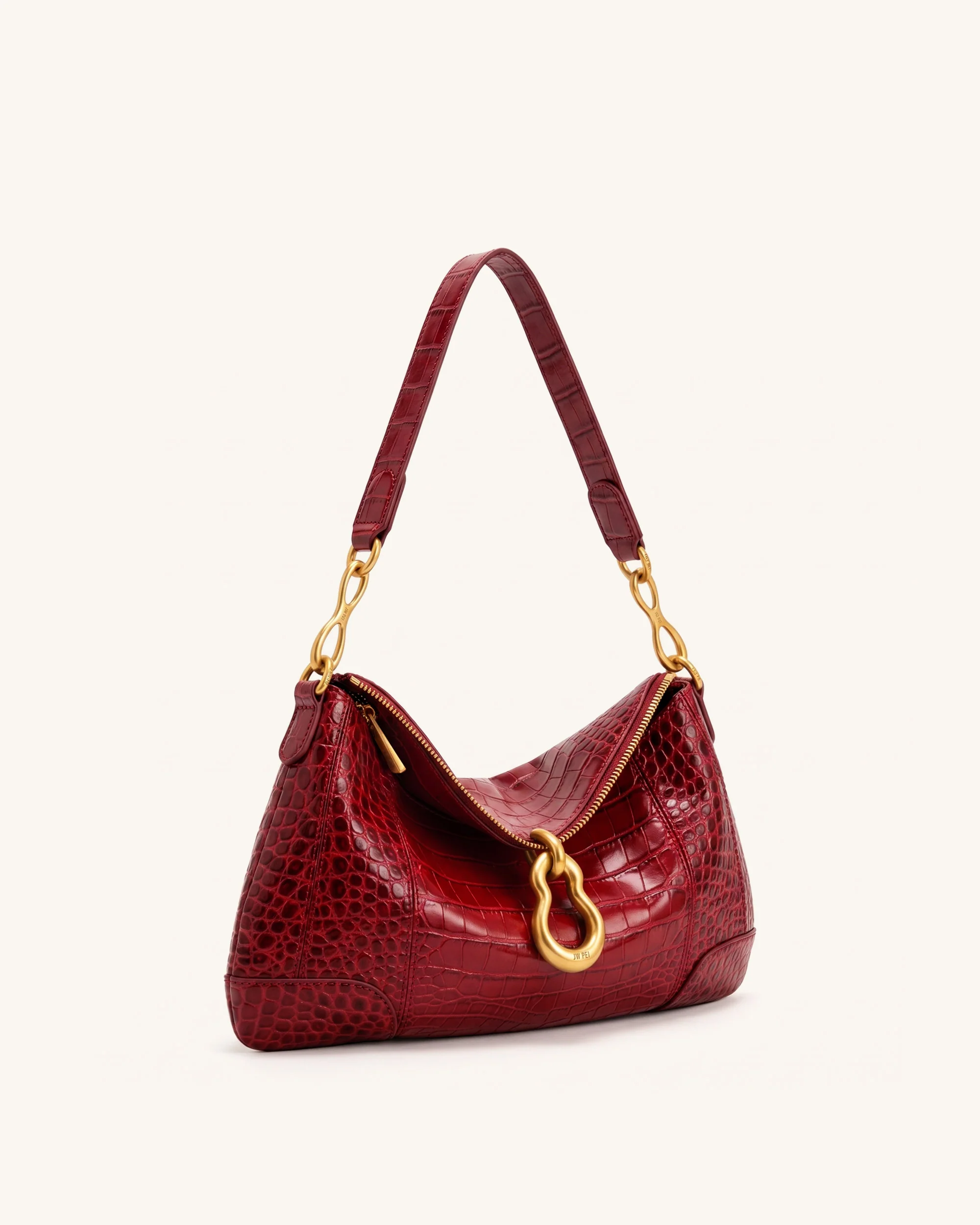Jayla Metal Pendant Embellished Shoulder Bag - Red Croc
