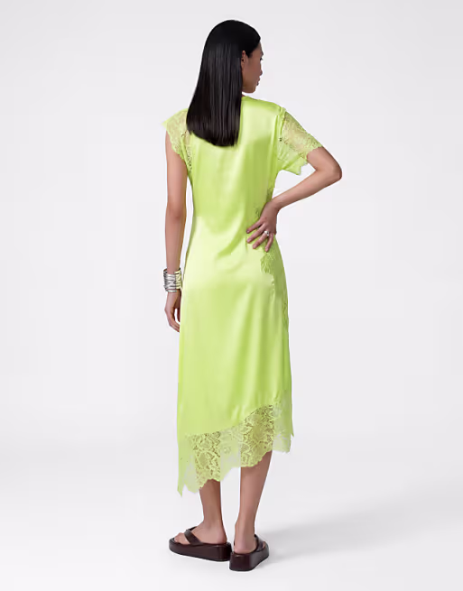 Noisy May satin maxi dress with lace details in green