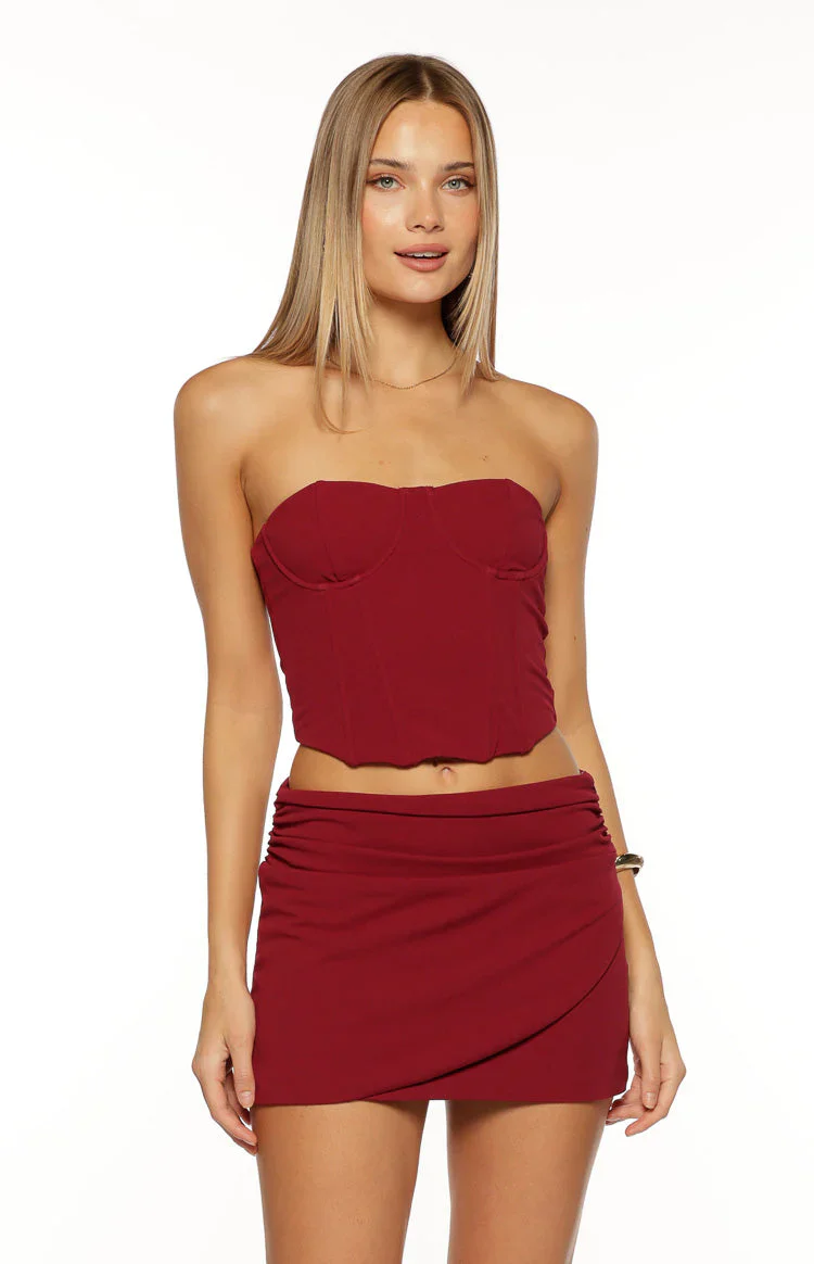 Bellah Burgundy Wrap Mini Skirt