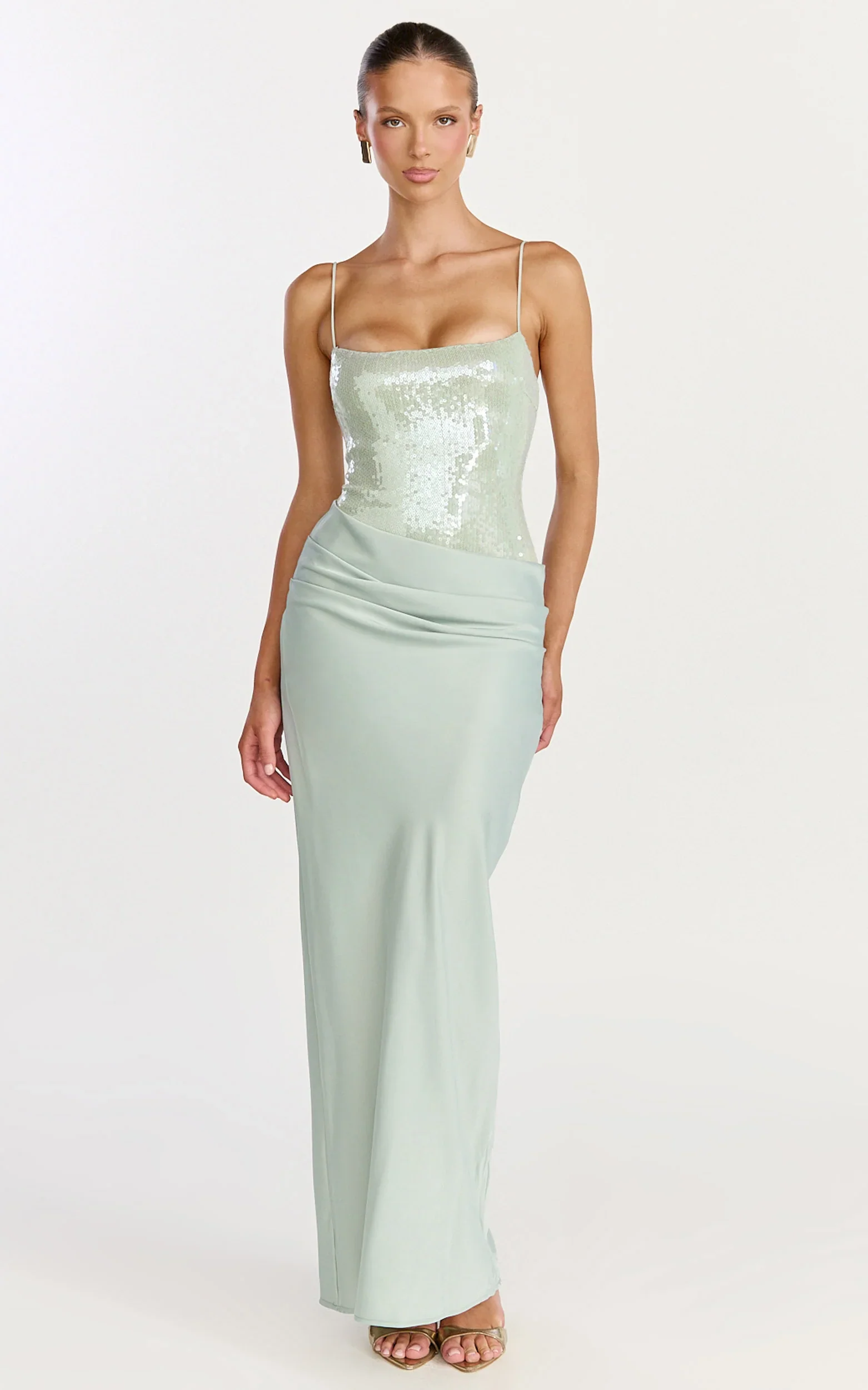 Jasmin Maxi Dress - Sequin Overlay Dress in Sage