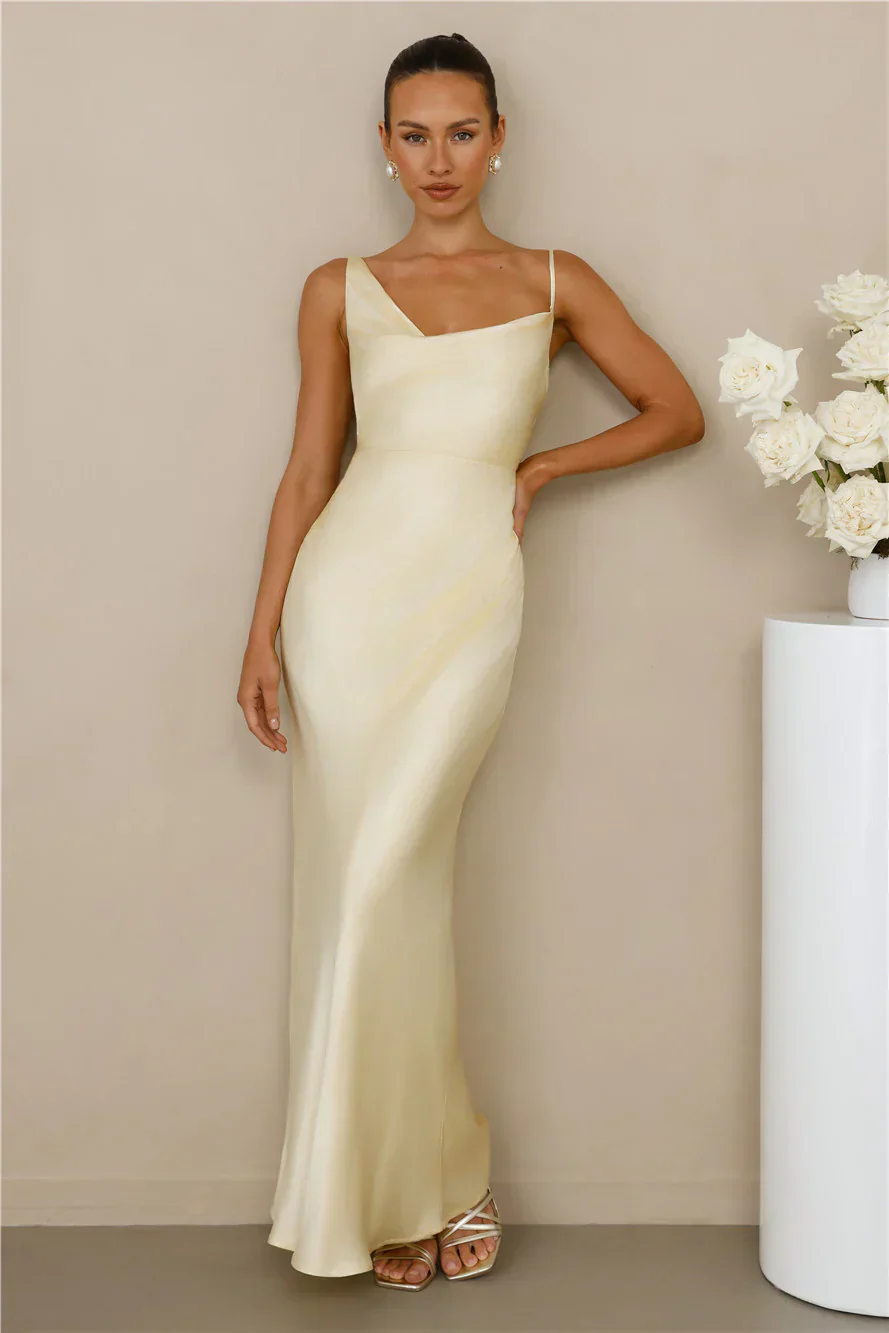 The Madeline Cowl Satin Maxi Dress Yellow