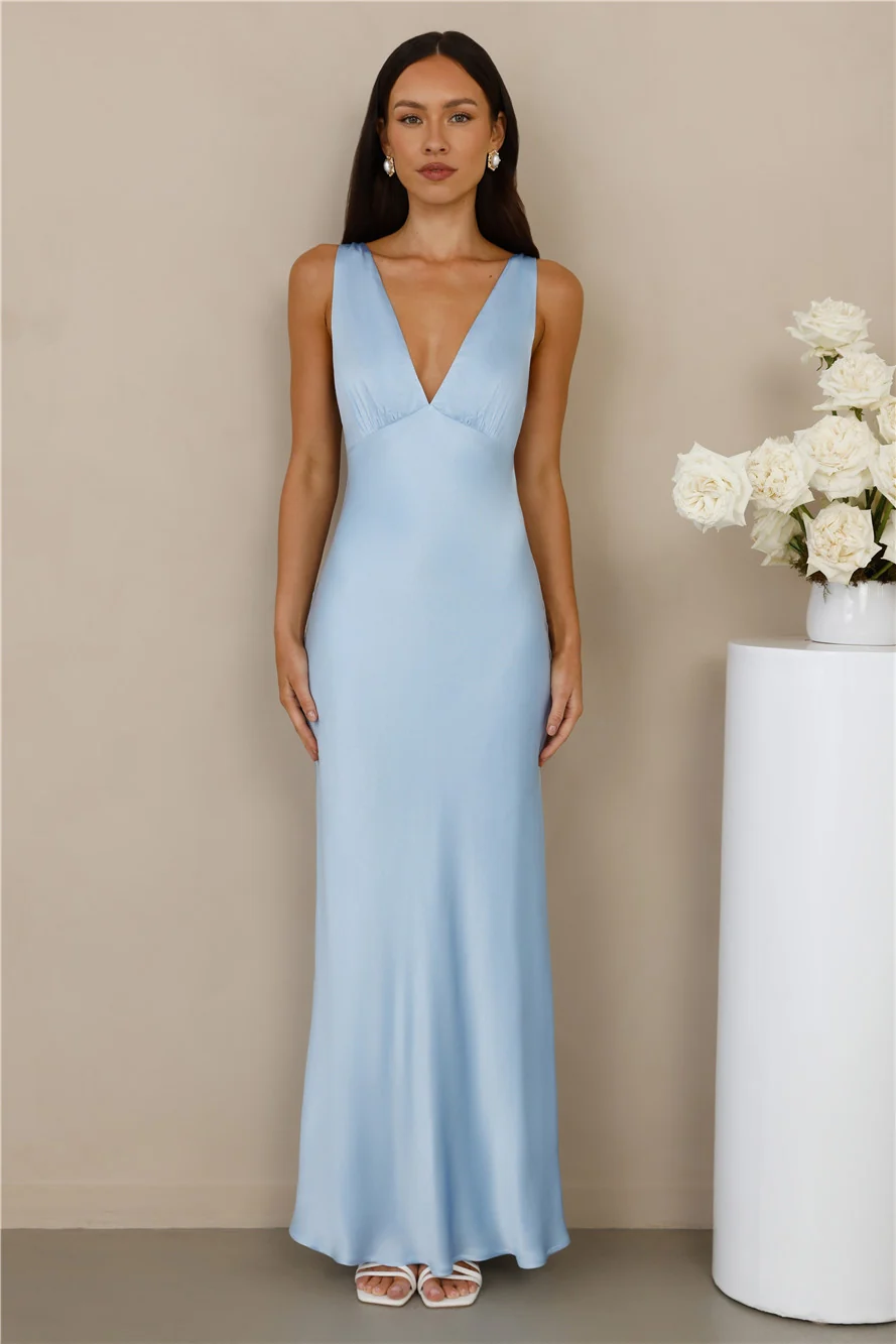 The Isabeau Satin Maxi Dress Blue